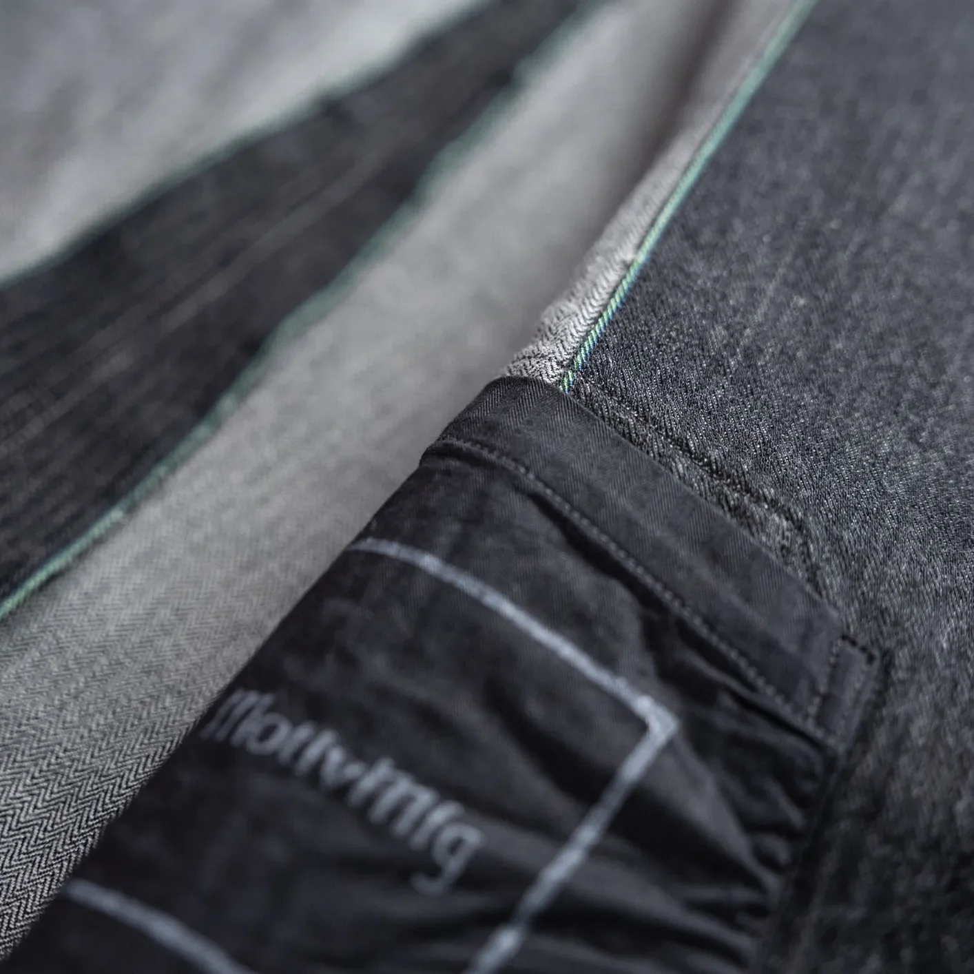 MotivMfg Peak Lapel Herringbone Denim Lounge Jacket – Black - Image 6