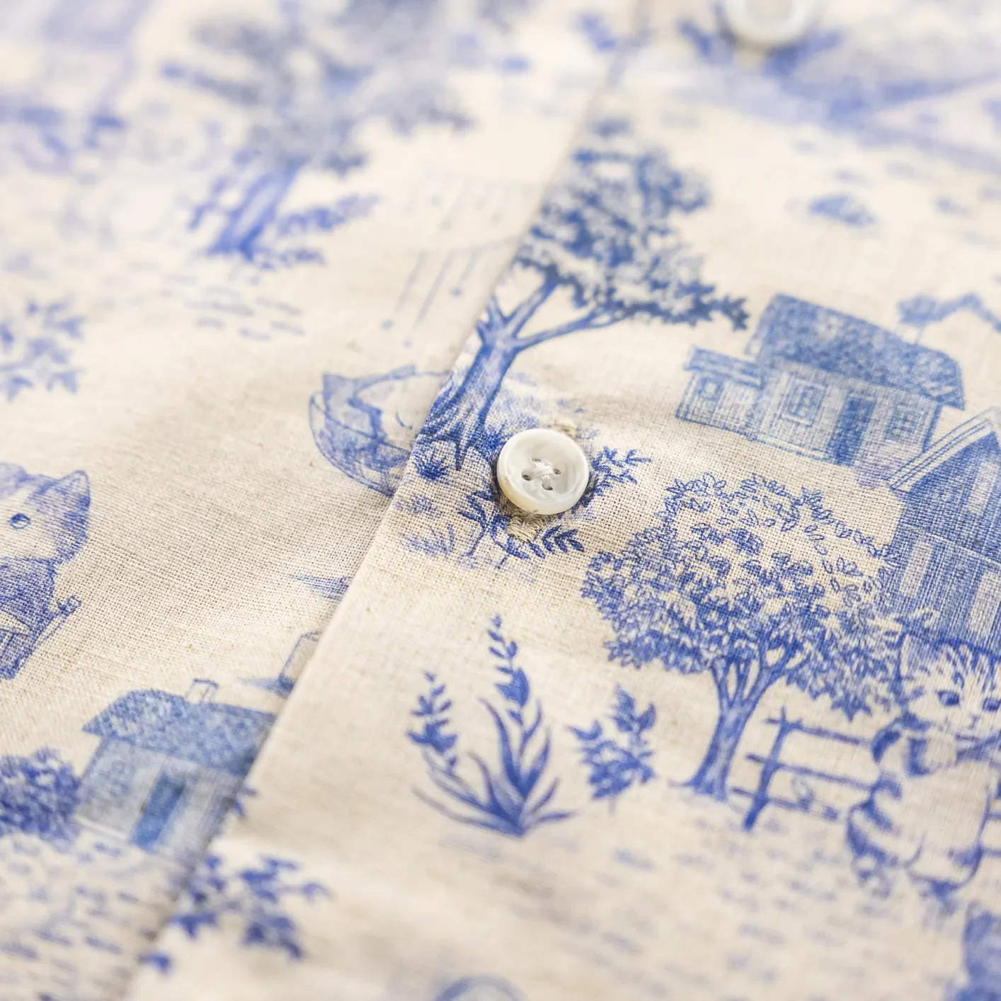 Naked & Famous Cats Linen Easy Shirt - Natural / Blue - Image 4