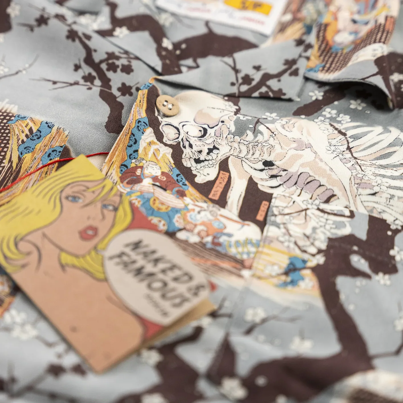 Naked & Famous Skeletons Aloha Shirt - Pale Blue - Image 3