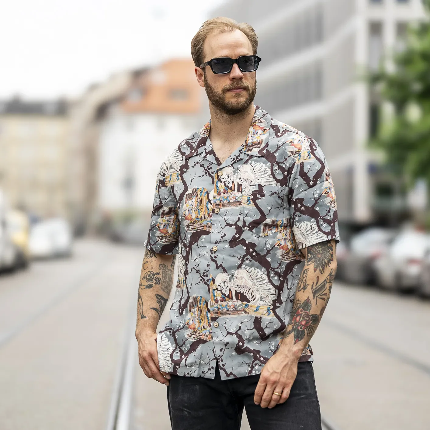 Naked & Famous Skeletons Aloha Shirt - Pale Blue - Image 5