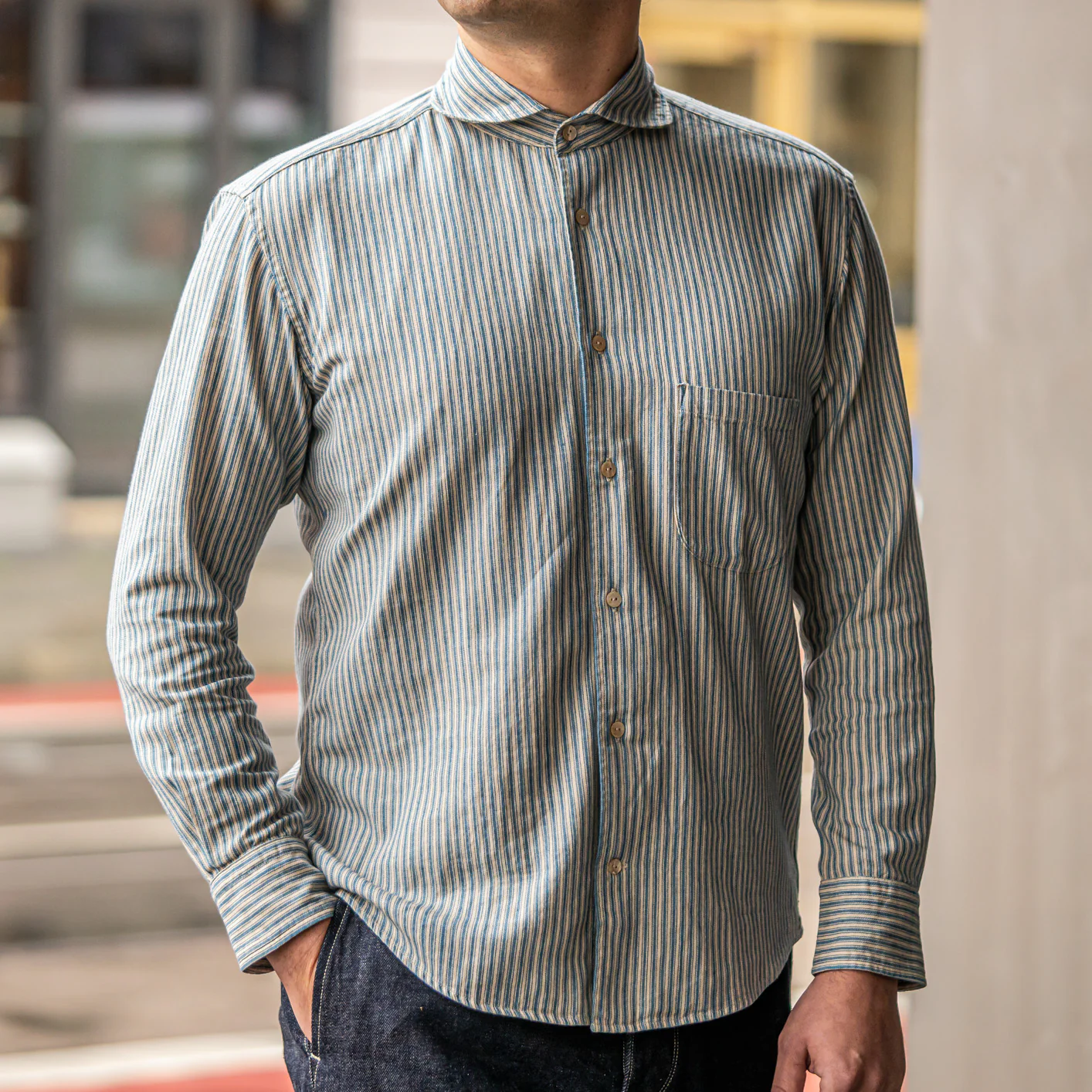 Orgueil OR-5002B Windsor Collar Shirt - Indigo Striped - Image 3