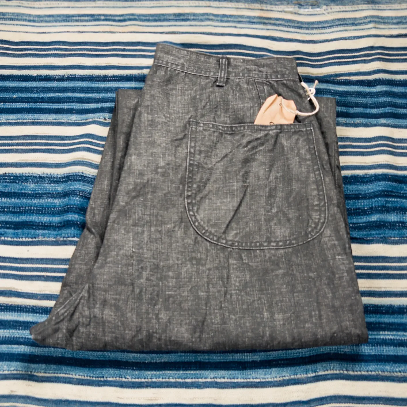 OrSlow 513 WWII 40s U.S. Navy Sumi Coated Linen Utility Trousers – Black / Wide Straight - Image 2