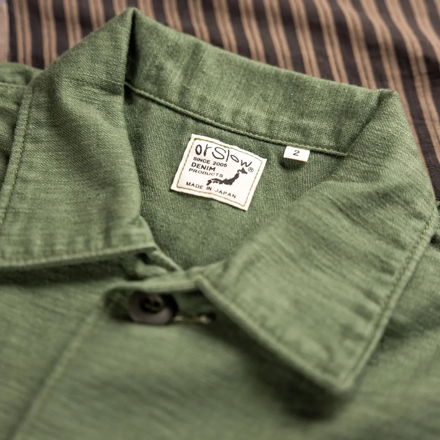 OrSlow 8045 US Army Reverse Sateen Fatigue Shirt – Olive - Image 2