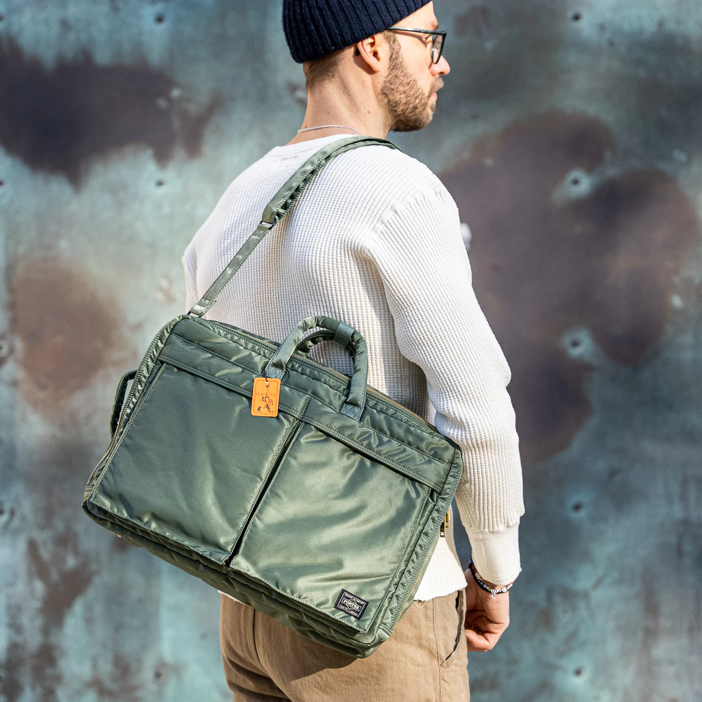 Porter Yoshida Tanker 3-Way Briefcase / Backpack (Business Class) – Sage Green - Image 3