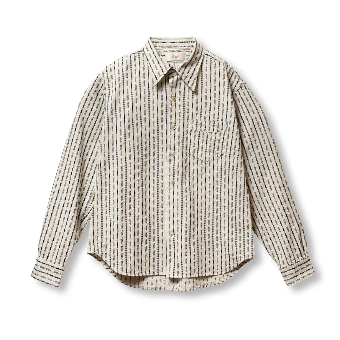 Prequel 7oz ‘Long Point’ Jacquard Shirt – Natural / Navy - Image 5