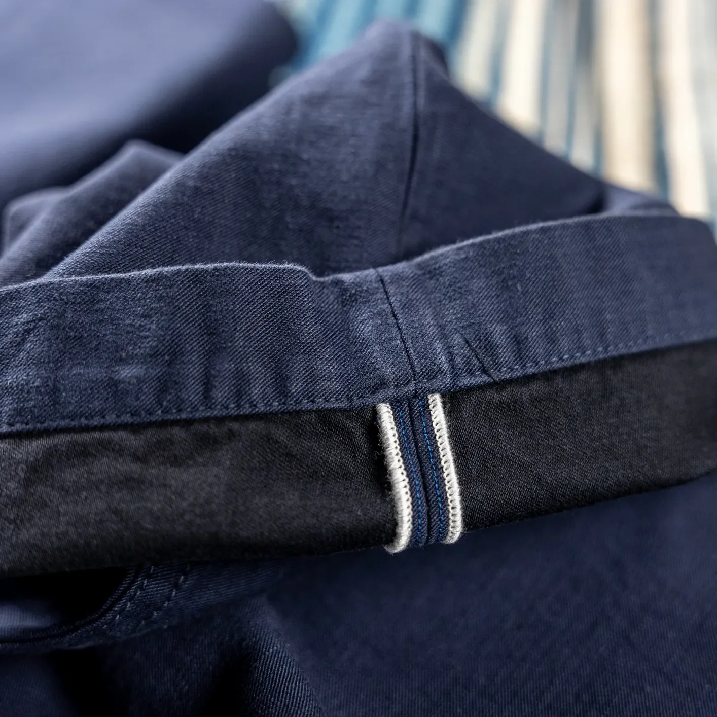 Pure Blue Japan 1185 Back Satin Sulfur Yarn-Dye Trousers – Navy / Wide Straight - Image 3