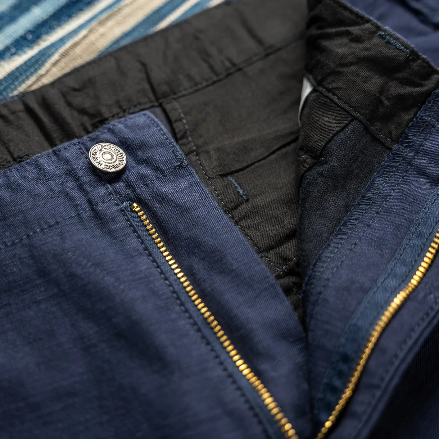Pure Blue Japan 1185 Back Satin Sulfur Yarn-Dye Trousers – Navy / Wide Straight - Image 4