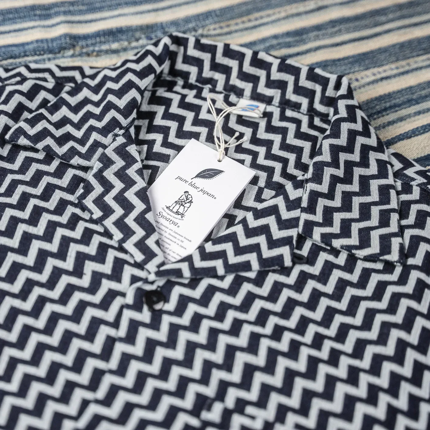 Pure Blue Japan 2232 Saw Jacquard Open Collar Shirt - Indigo - Image 2