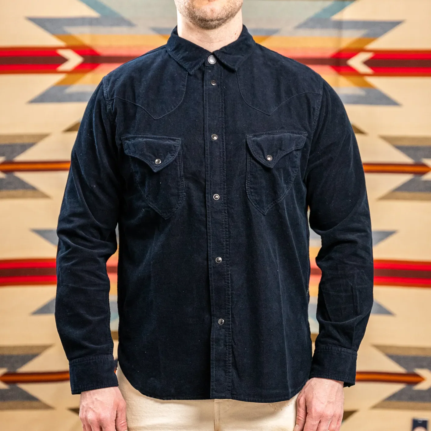 Pure Blue Japan 2236 8oz Overdyed Indigo Corduroy Curved Pocket Shirt – Indigo Black