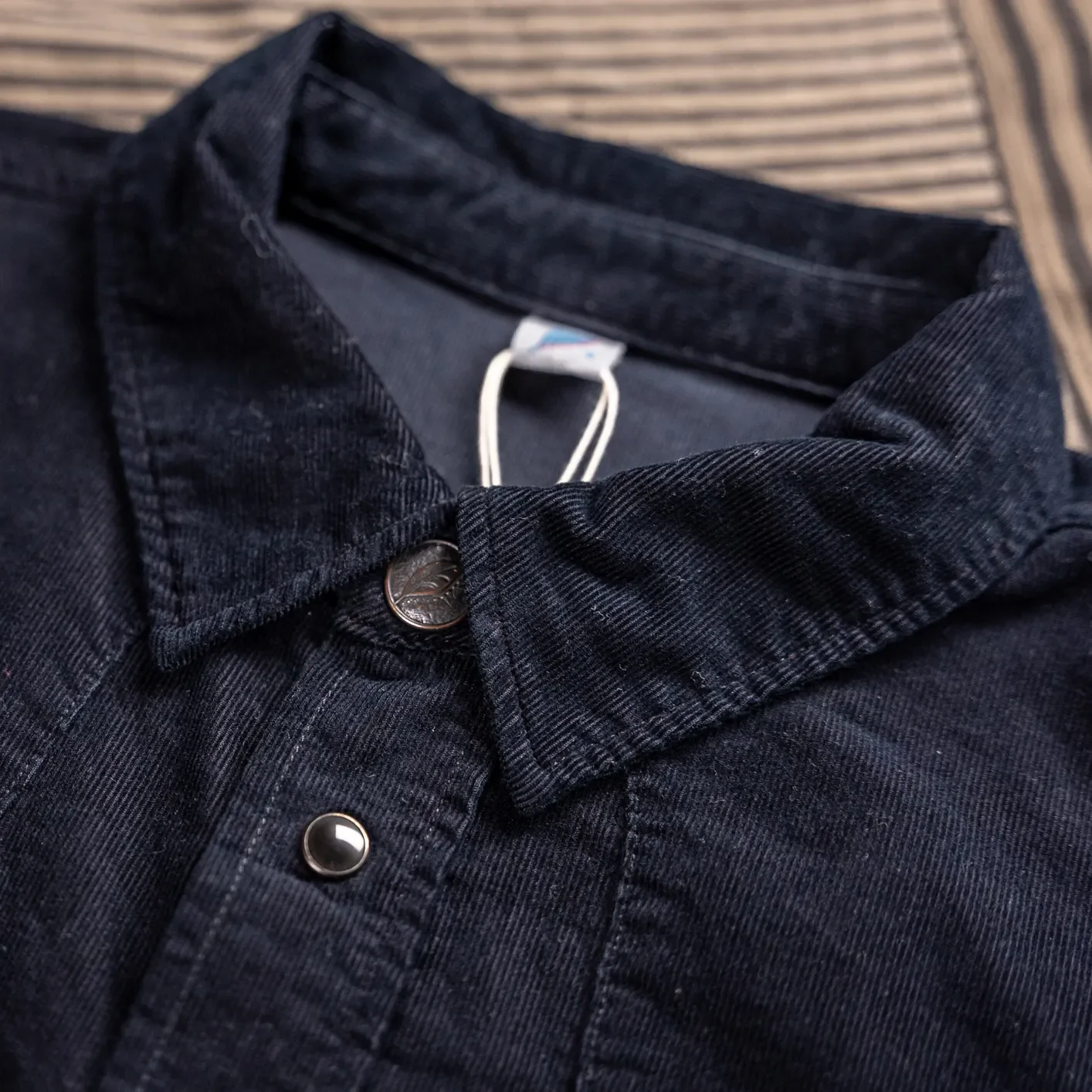 Pure Blue Japan 2236 8oz Overdyed Indigo Corduroy Curved Pocket Shirt – Indigo Black - Image 2