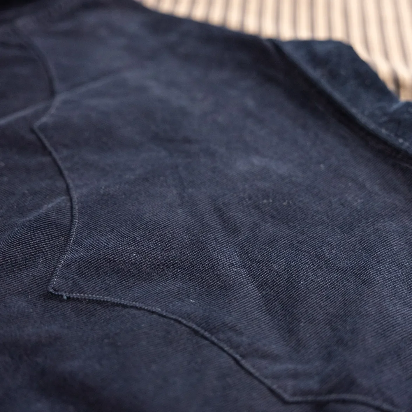Pure Blue Japan 2236 8oz Overdyed Indigo Corduroy Curved Pocket Shirt – Indigo Black - Image 6