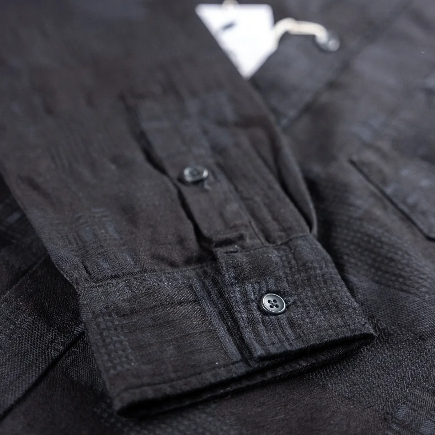 Pure Blue Japan 2239 Boro Patchwork Jacquard Shirt – Double Black - Image 3