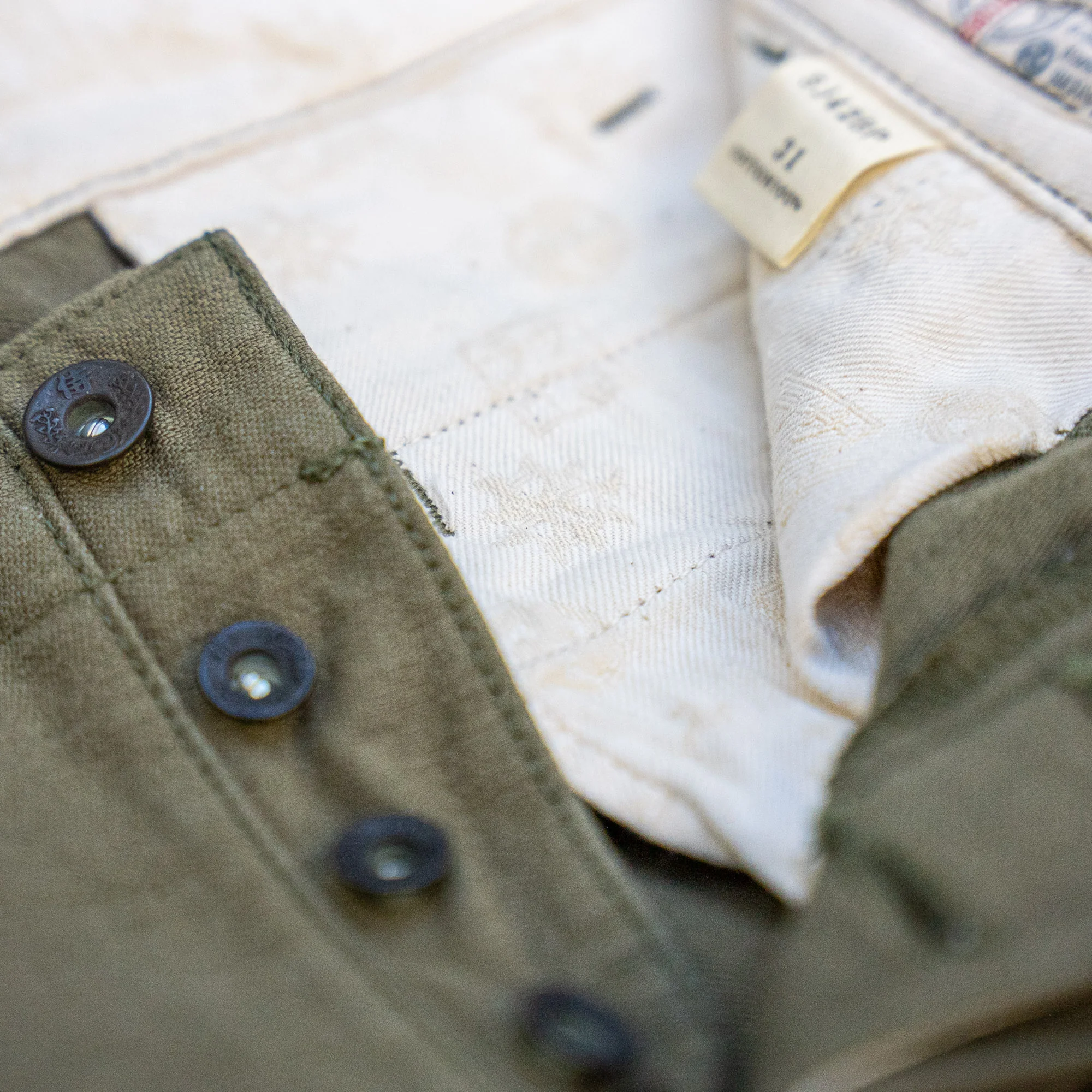 Samurai 15oz Heavy Selvedge Back-Sateen Chino - Slim Straight / Olive - Image 6