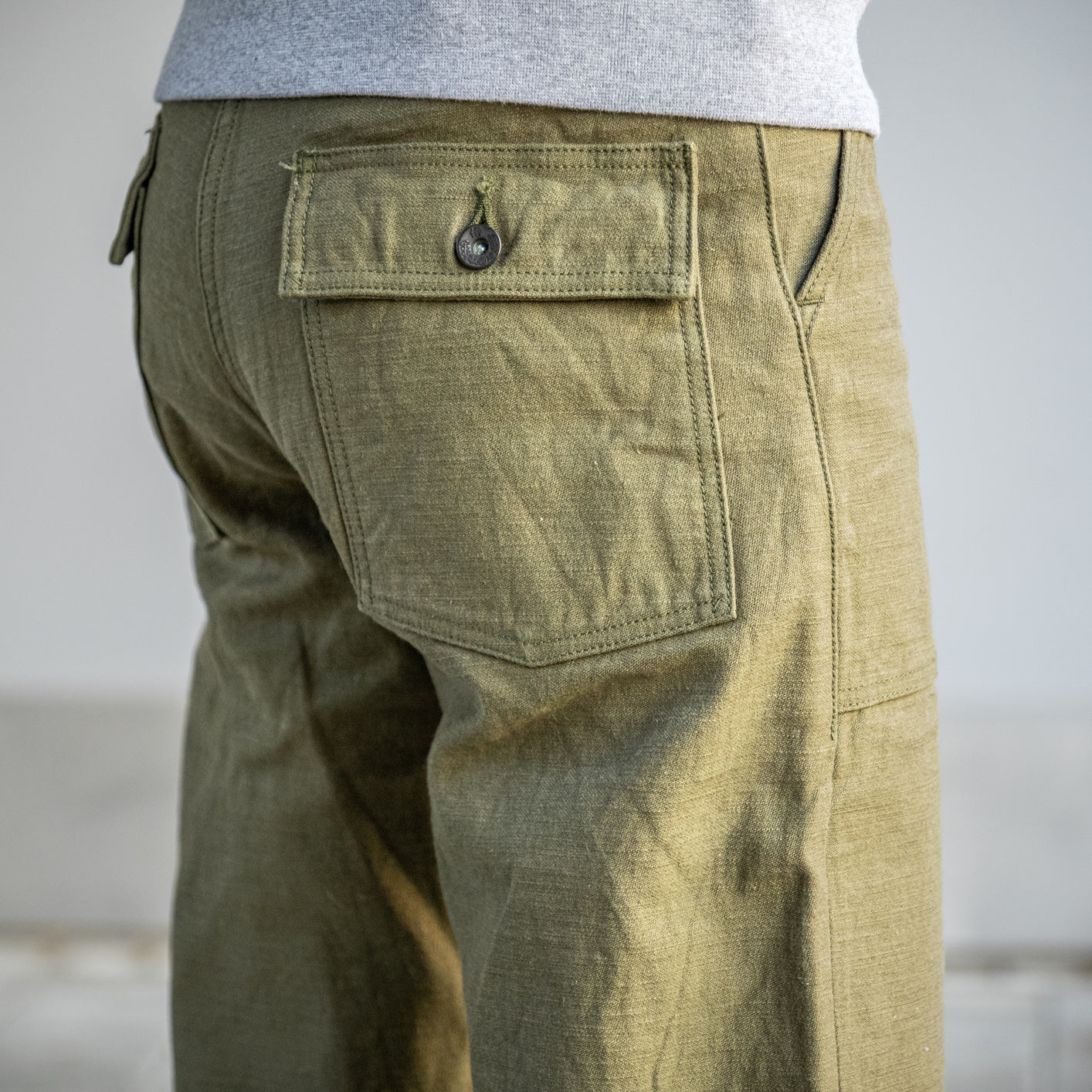 Samurai Jeans 15oz Selvedge Back Satin Baker Pants - Olive / Regular Straight - Image 10