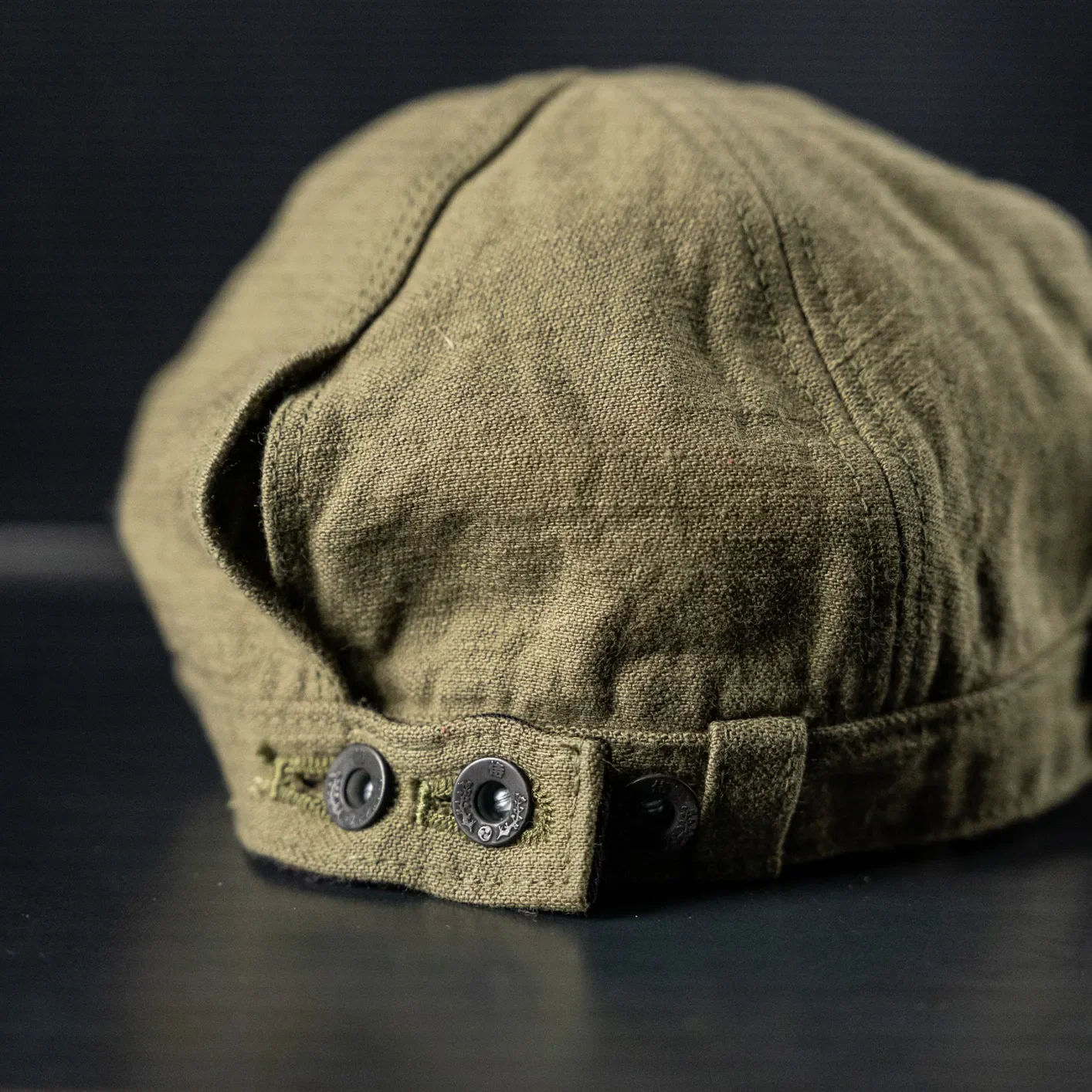 Samurai Jeans 15oz Katana Selvedge Back Satin Work Cap – Olive - Image 2