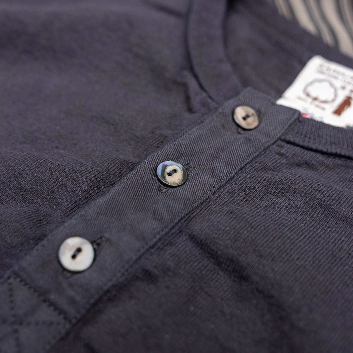 Samurai Jeans 16oz ‘Japanese Cotton’ Slub Yarn Henley – Kuromame / Black Beans Dyed - Image 3