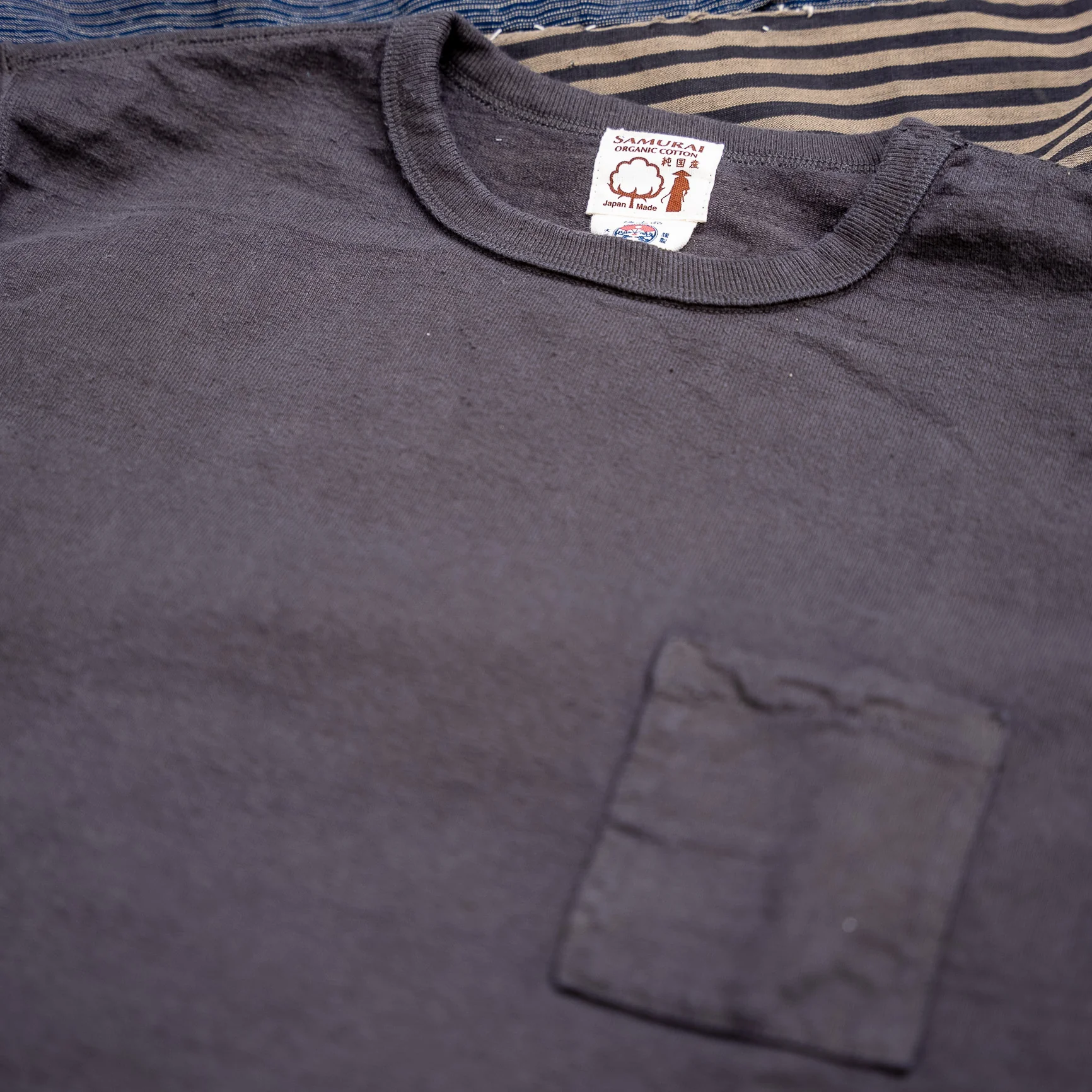 Samurai Jeans 16oz “Japanese Cotton” Slub Yarn Pocket T-Shirt - Kuromame / Black Beans Dyed - Image 2