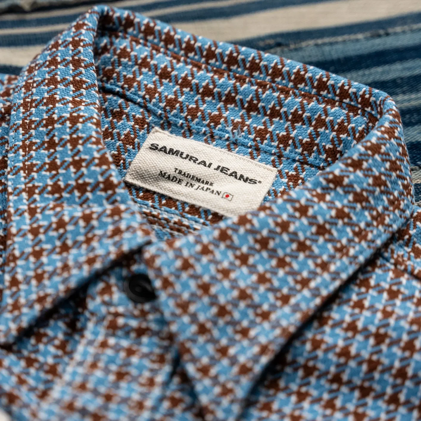Samurai Jeans Cheese Indigo Heavy Flannel Work Shirt  – Blue / Brown - Image 2