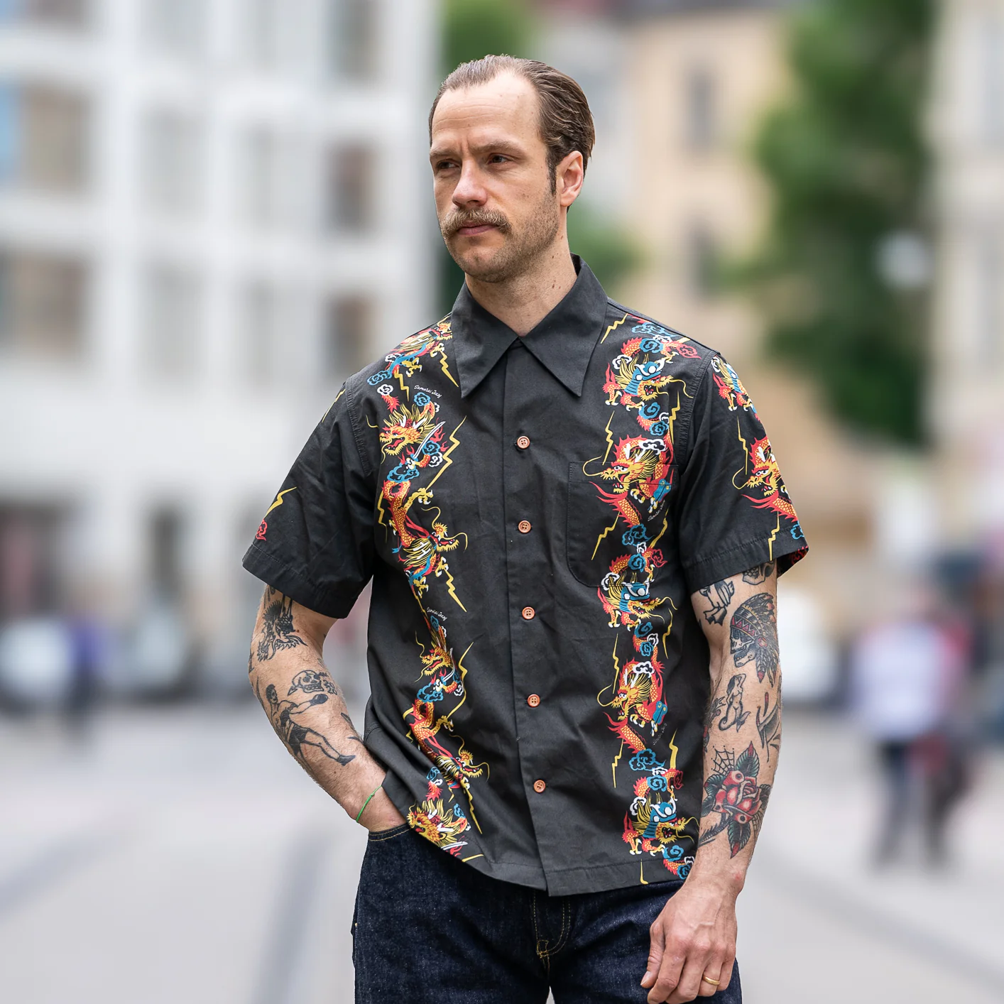 Samurai Jeans ‘Dragon’ Aloha Shirt – Black - Image 6