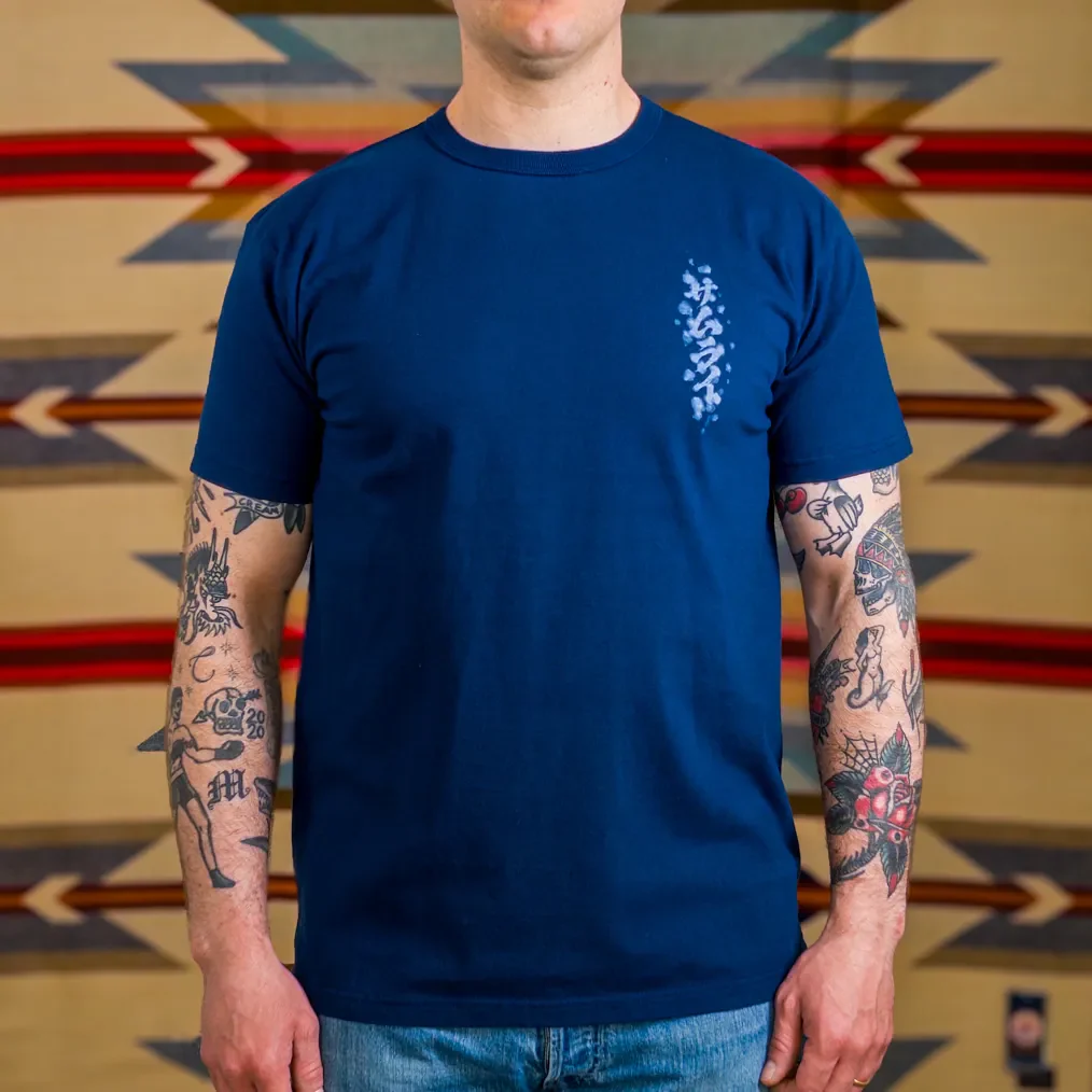Samurai Jeans ‘Hanaguhashi Sakura’ 8.5oz Heavyweight Loopwheeled T-Shirt – Navy - Image 2