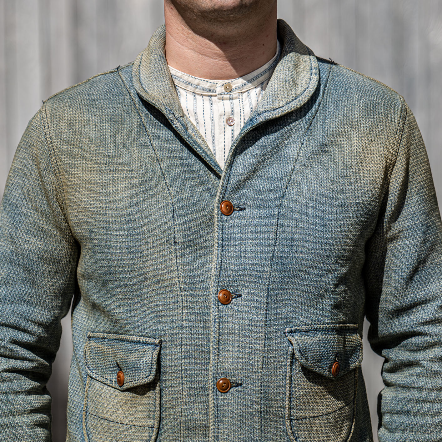 Scarti Lab Indigo Dobby Cossack Jacket – Old West Wash - Image 3