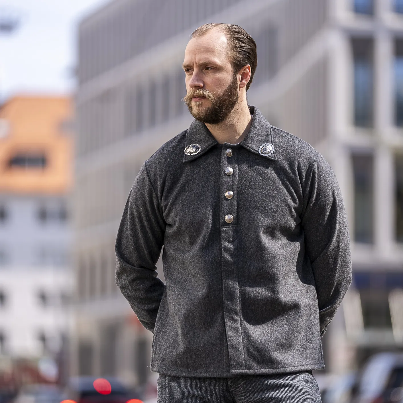 Stevenson Overall Co. Brave Man Beaver Melton Wool Shirt - Heather Charcoal - Image 6