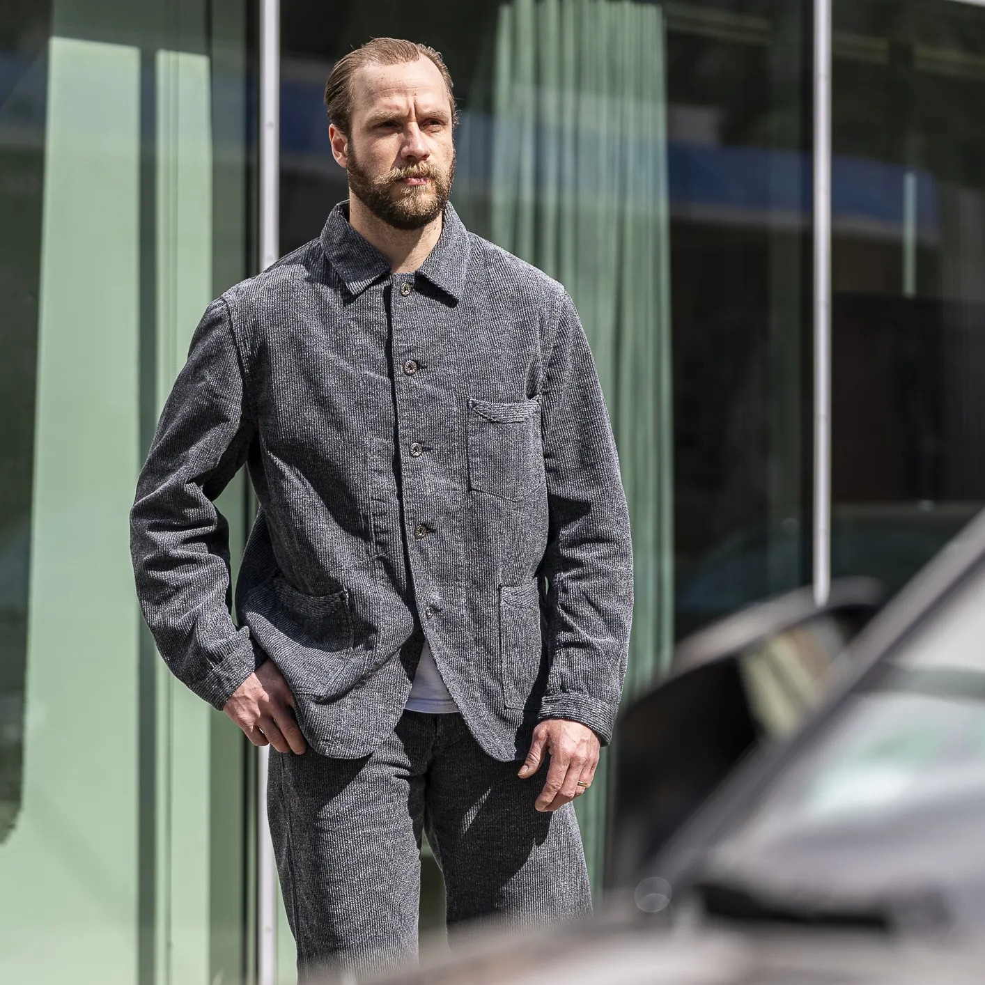 Stevenson Overall Co. HogHead Heathered Corduroy Railway Jacket - Charcoal - Image 7