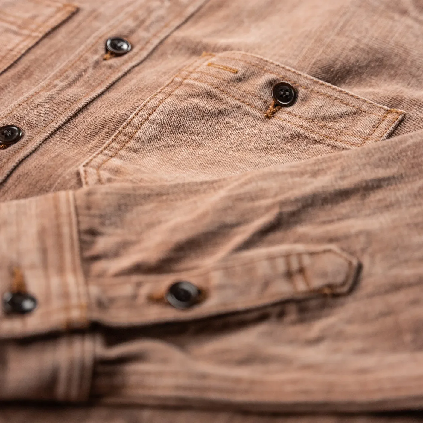 Studio D’Artisan D5732 13oz ‘Kakishibu’ Denim Work Shirt – Khaki - Image 3