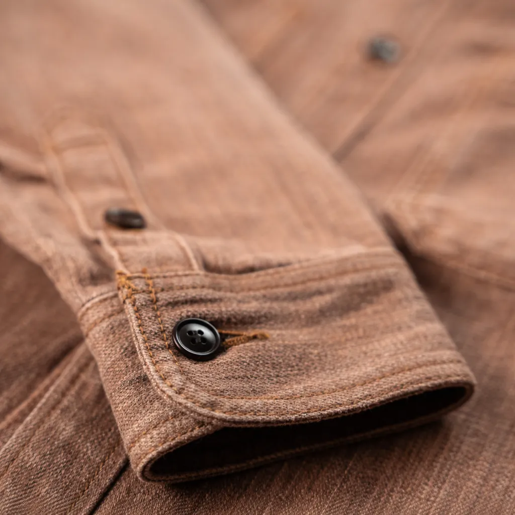 Studio D’Artisan D5732 13oz ‘Kakishibu’ Denim Work Shirt – Khaki - Image 4