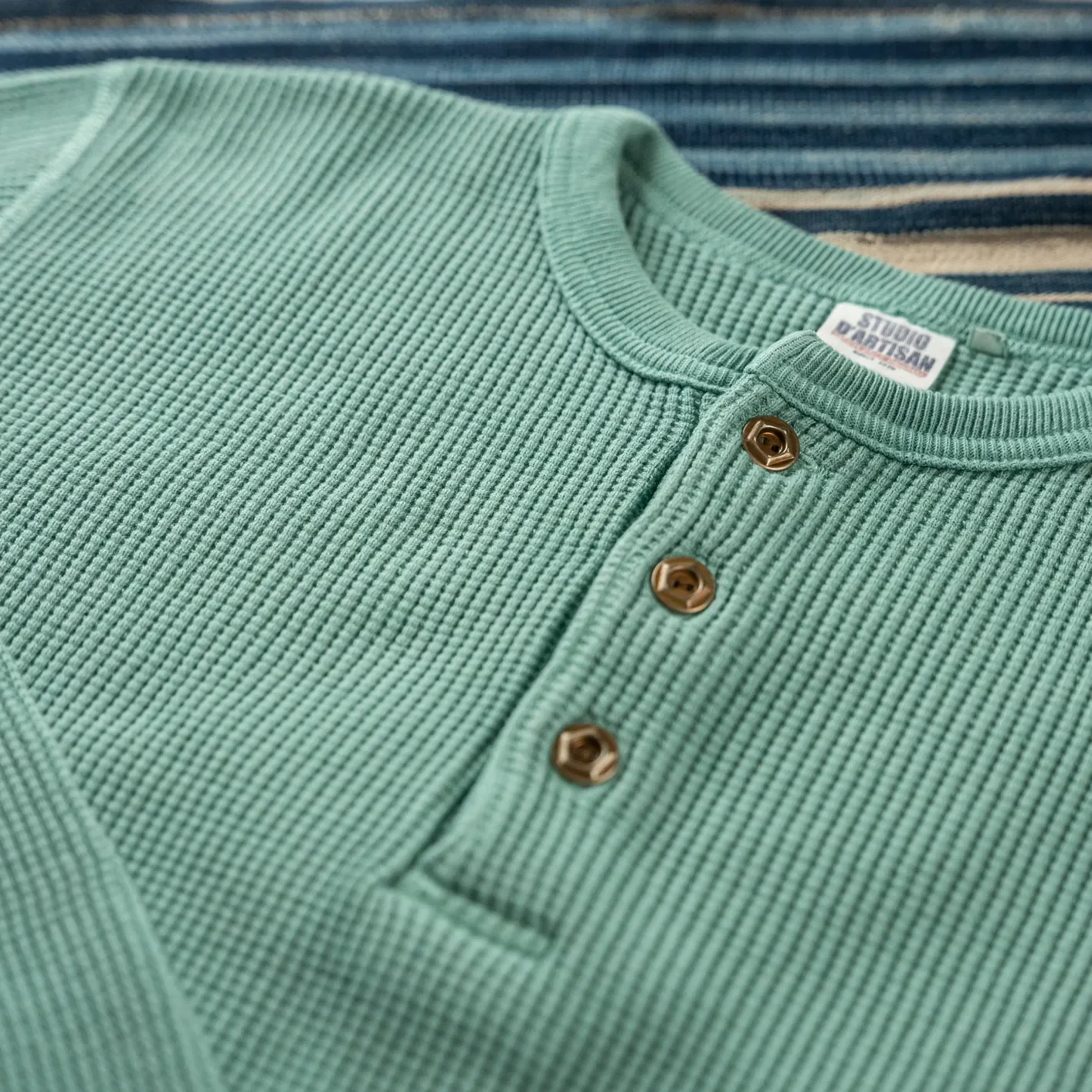 Studio D'Artisan 9937 Heavy Thermal Henley Longsleeve – Emerald - Image 2