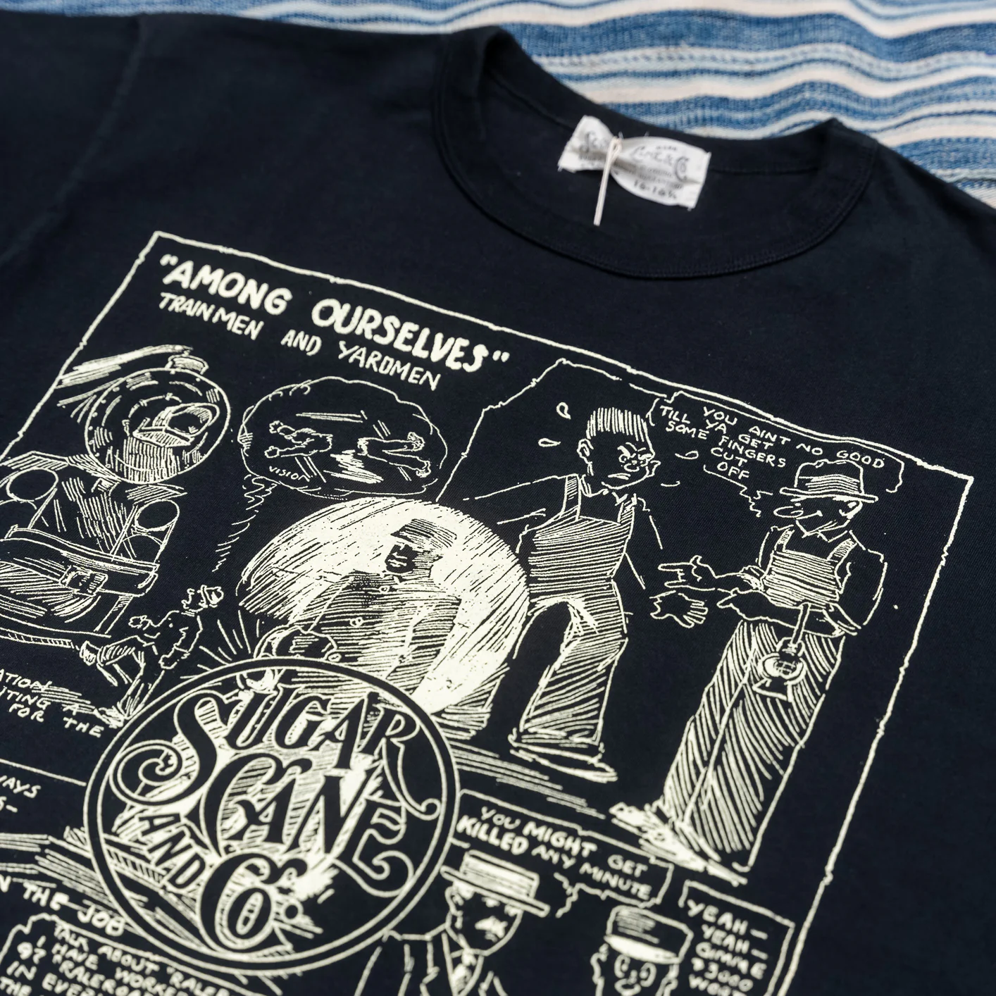 Sugar Cane ‘Among Ourselves’ 1920’s Cartoon Loopwheel T-Shirt – Black - Image 3