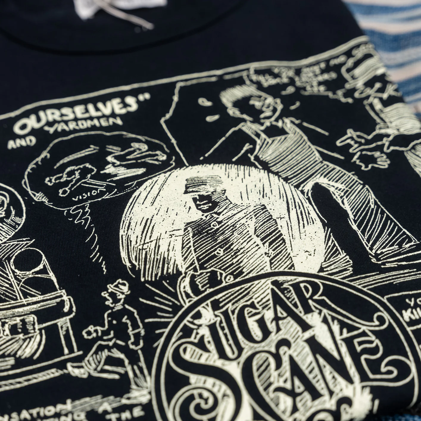 Sugar Cane ‘Among Ourselves’ 1920’s Cartoon Loopwheel T-Shirt – Black - Image 4