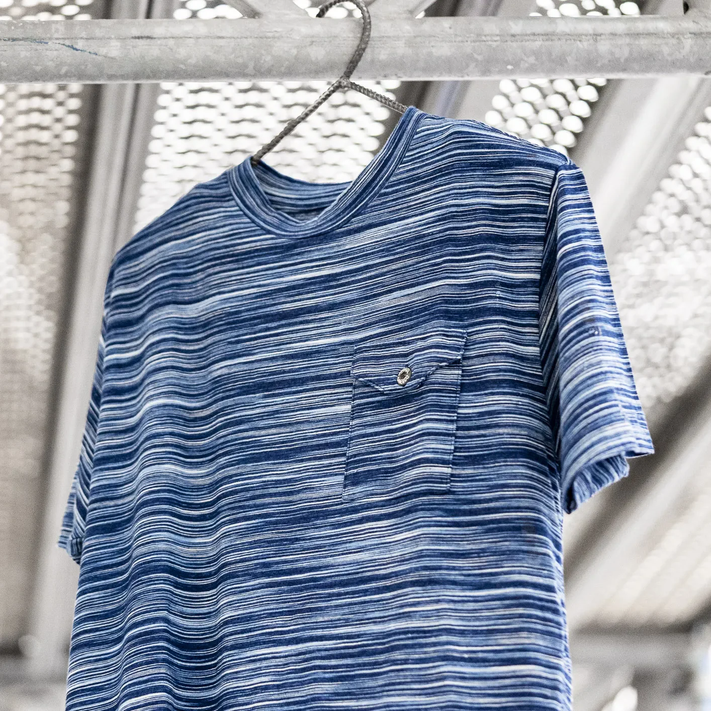 Sugar Cane ‘Fiction Romance’ Indigo Border Pocket T-Shirt - Indigo Skein Dyed - Image 4