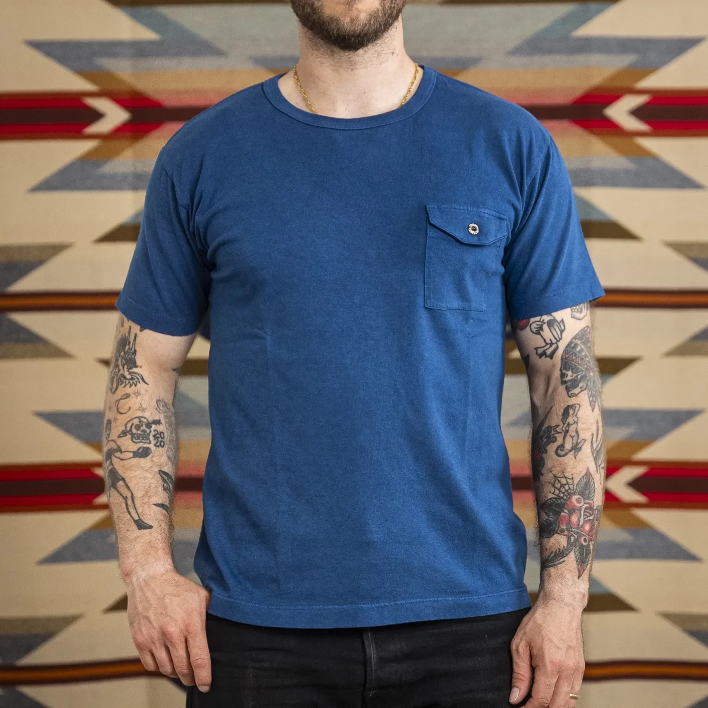 Sugar Cane ‘Fiction Romance’ Loopwheeled Pocket T-Shirt - Indigo Dyed