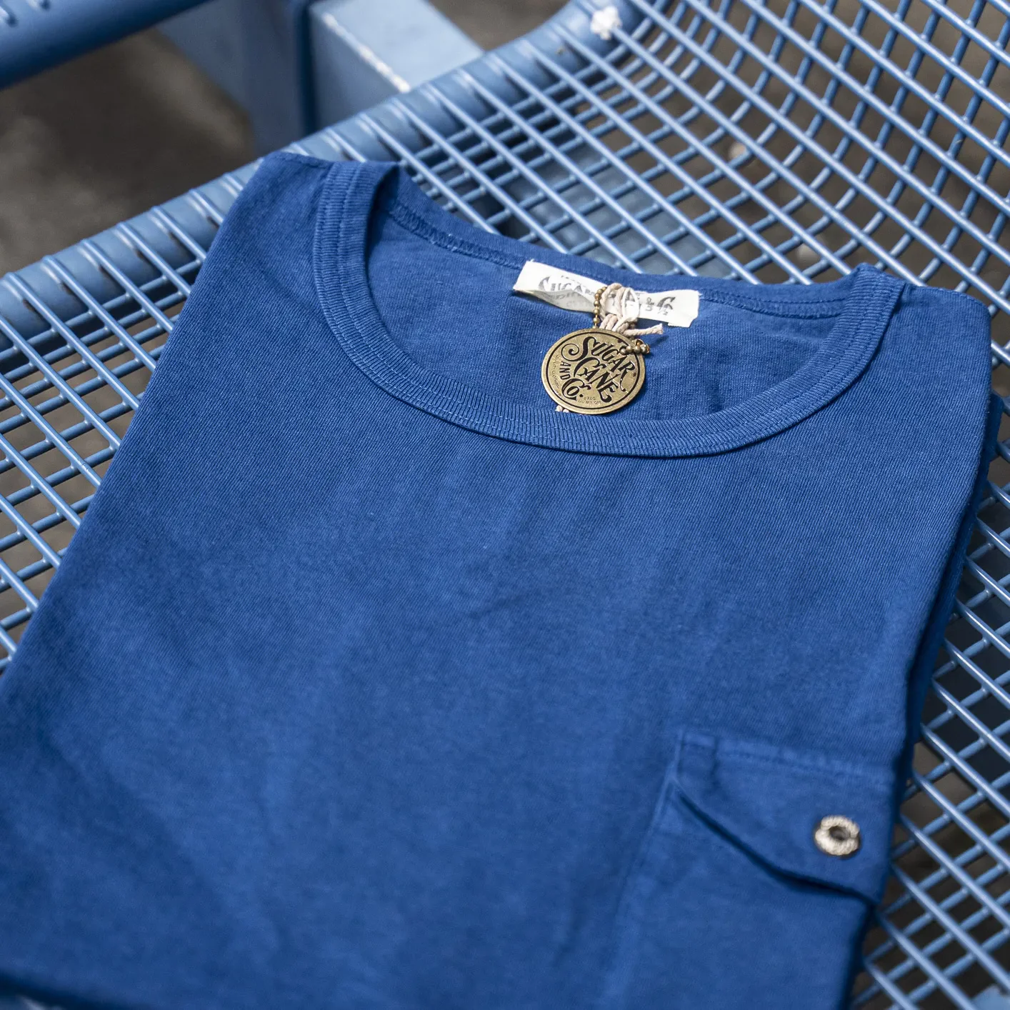 Sugar Cane ‘Fiction Romance’ Loopwheeled Pocket T-Shirt - Indigo Dyed - Image 7