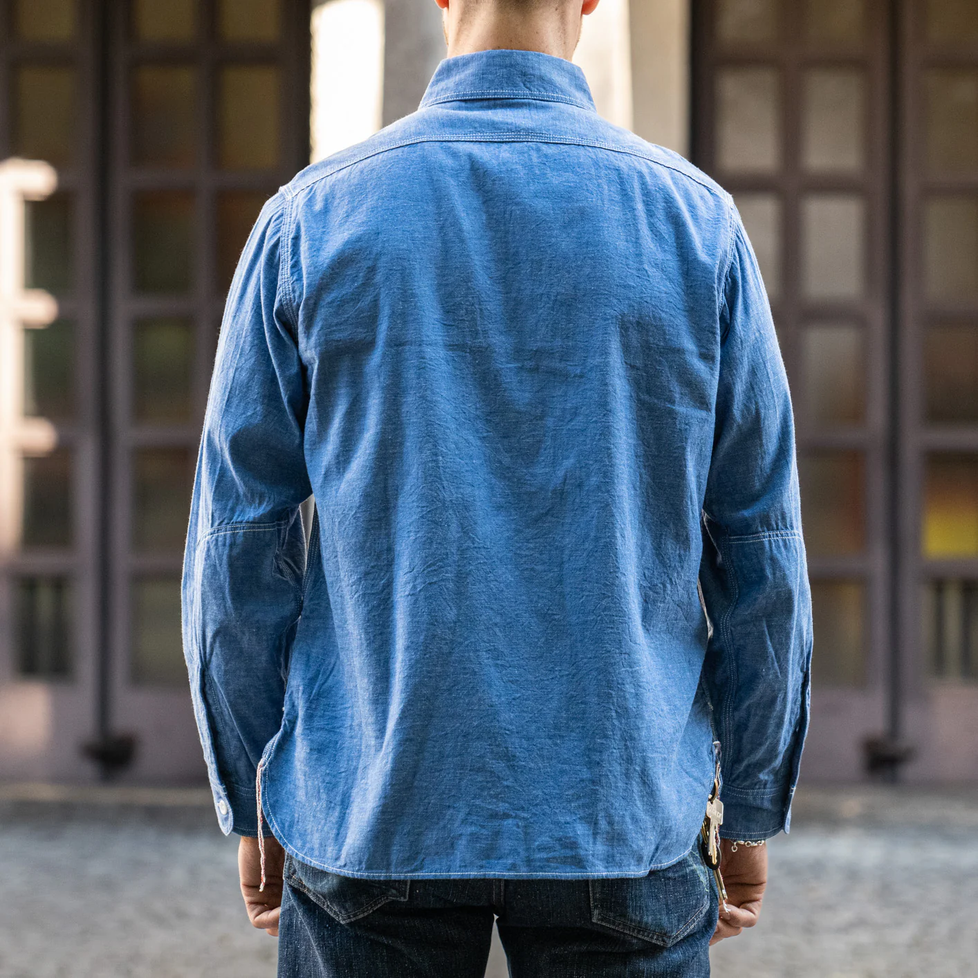 Sugar Cane Vat Dye Selvedge Chambray Work Shirt – Blue - Image 6