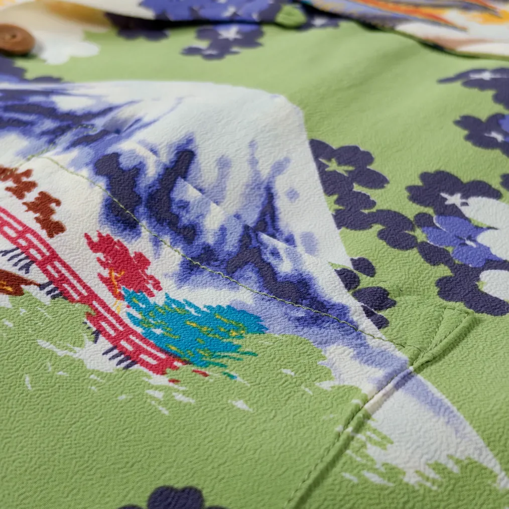 Sun Surf ‘Ancient Capital’ Rayon Crepe Hawaiian Shirt – Green - Image 3