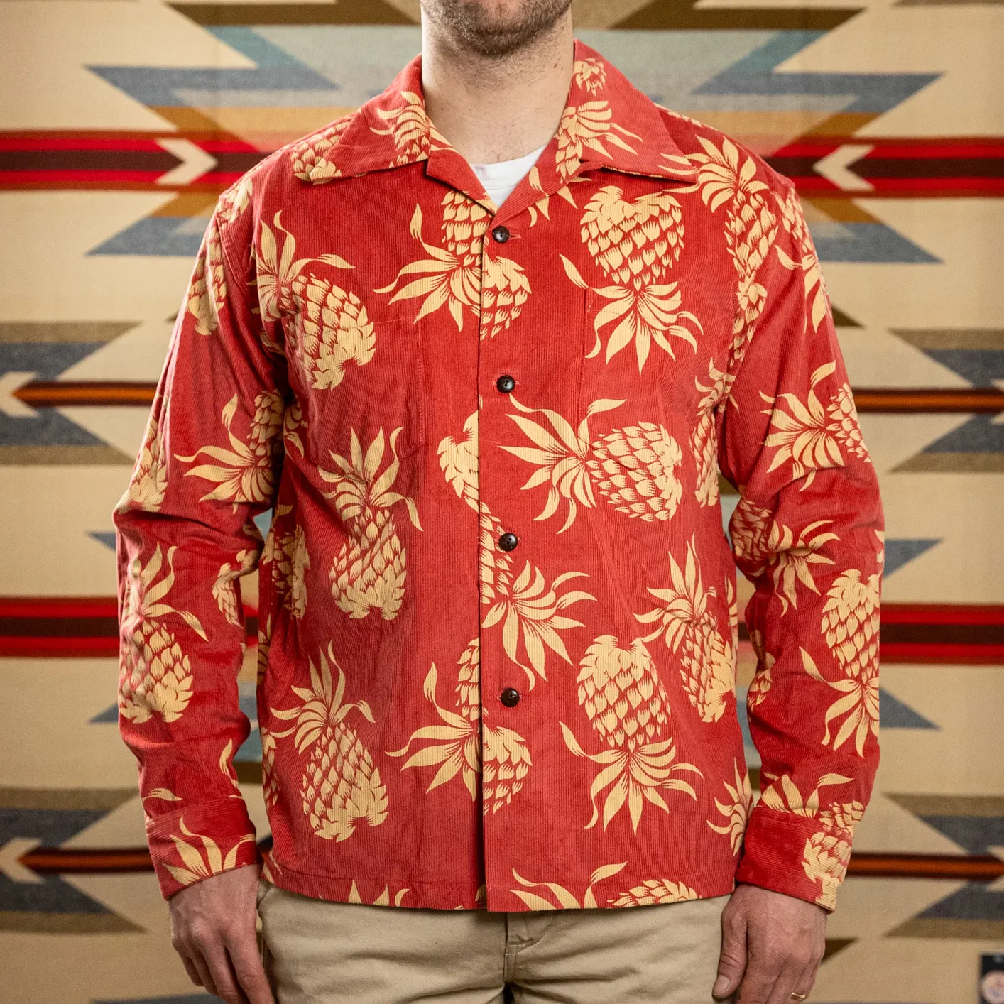 Sun Surf ‘Duke’s Pineapple’ Corduroy Aloha Shirt – Red / Long Sleeve