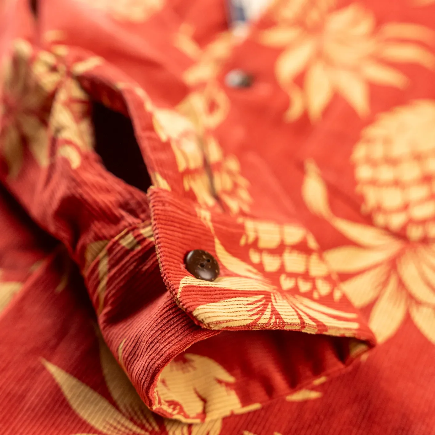 Sun Surf ‘Duke’s Pineapple’ Corduroy Aloha Shirt – Red / Long Sleeve - Image 4