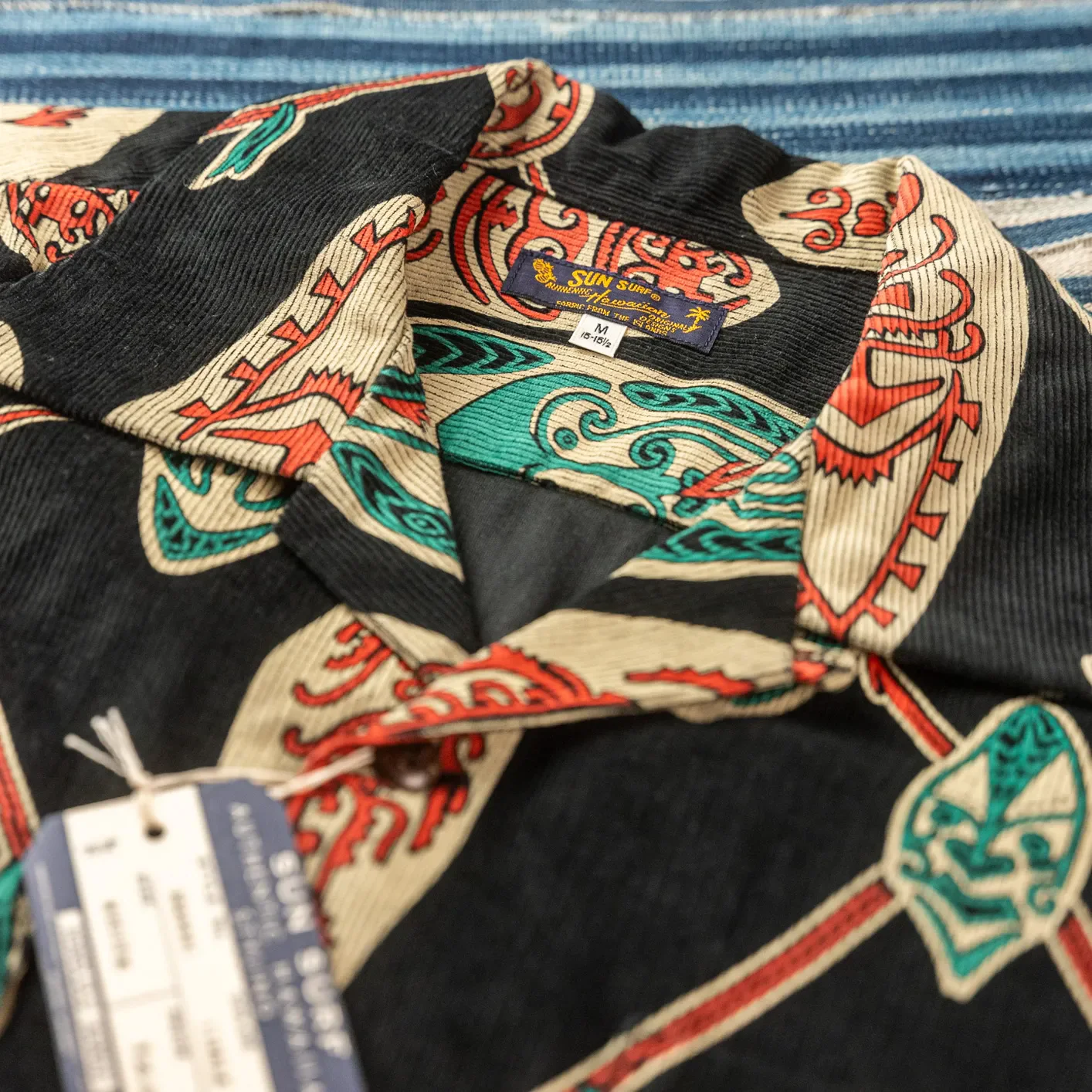 Sun Surf ‘God's Shield’ Corduroy Aloha Shirt – Black / Long Sleeve - Image 2