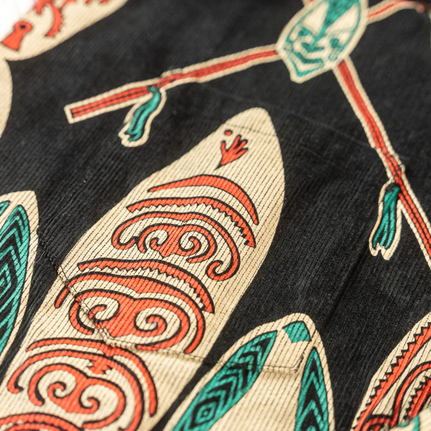 Sun Surf ‘God's Shield’ Corduroy Aloha Shirt – Black / Long Sleeve - Image 3