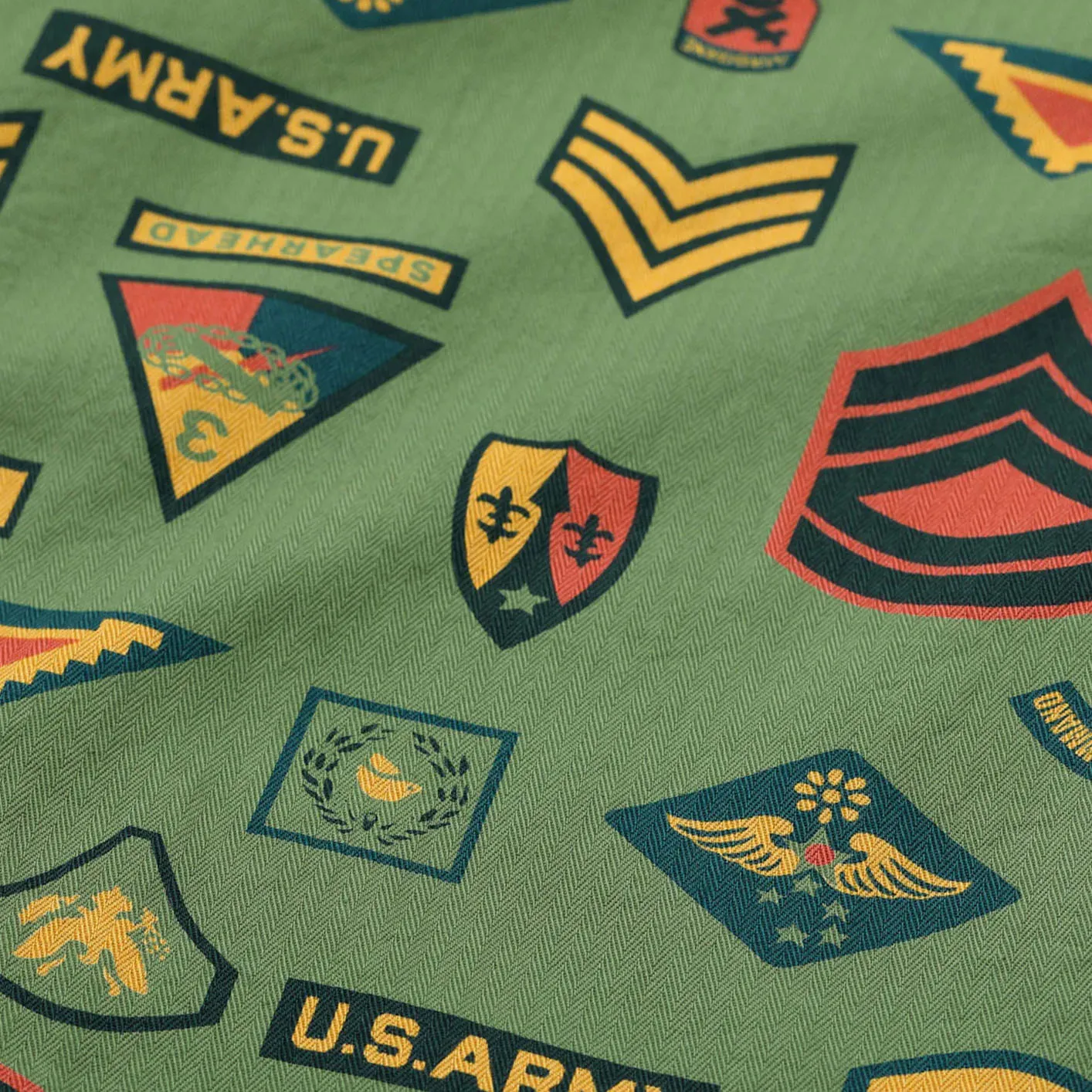Sun Surf ‘Insignia of Army’ Herringbone Hawaiian Shirt – Olive - Image 11