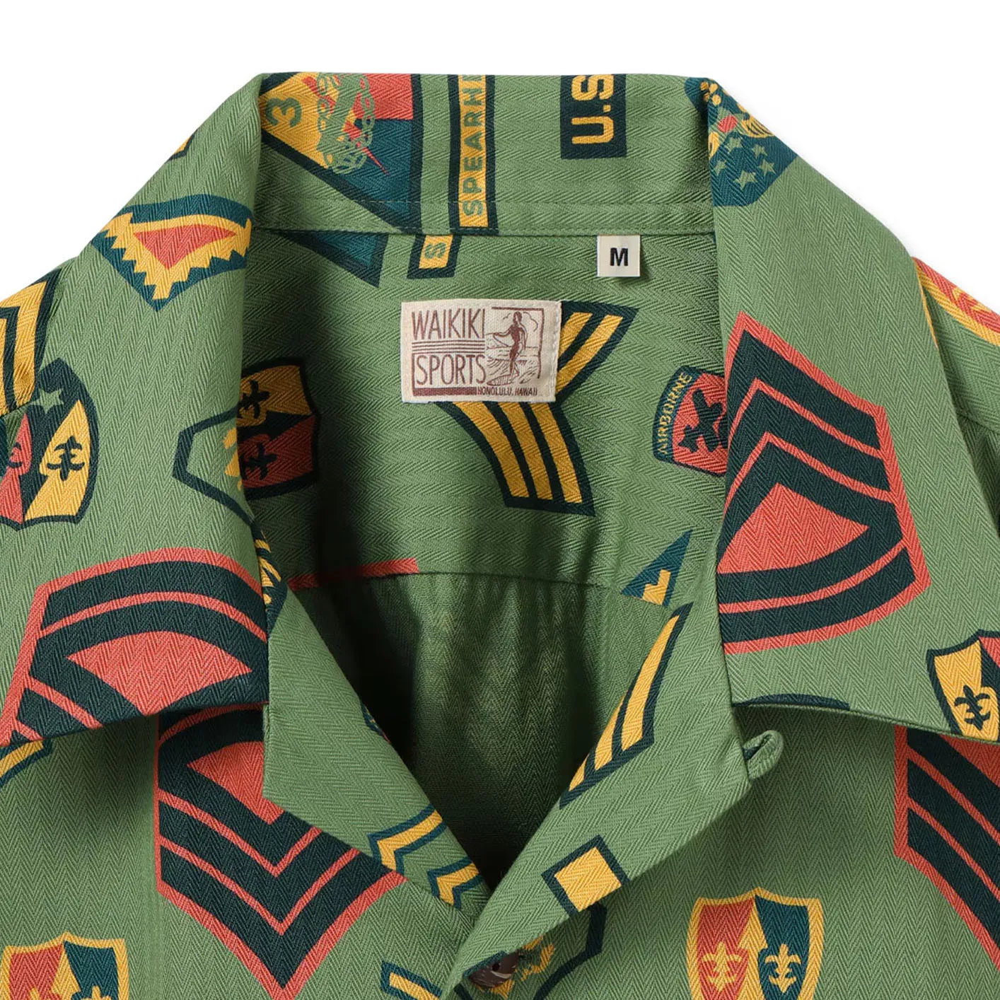 Sun Surf ‘Insignia of Army’ Herringbone Hawaiian Shirt – Olive - Image 8