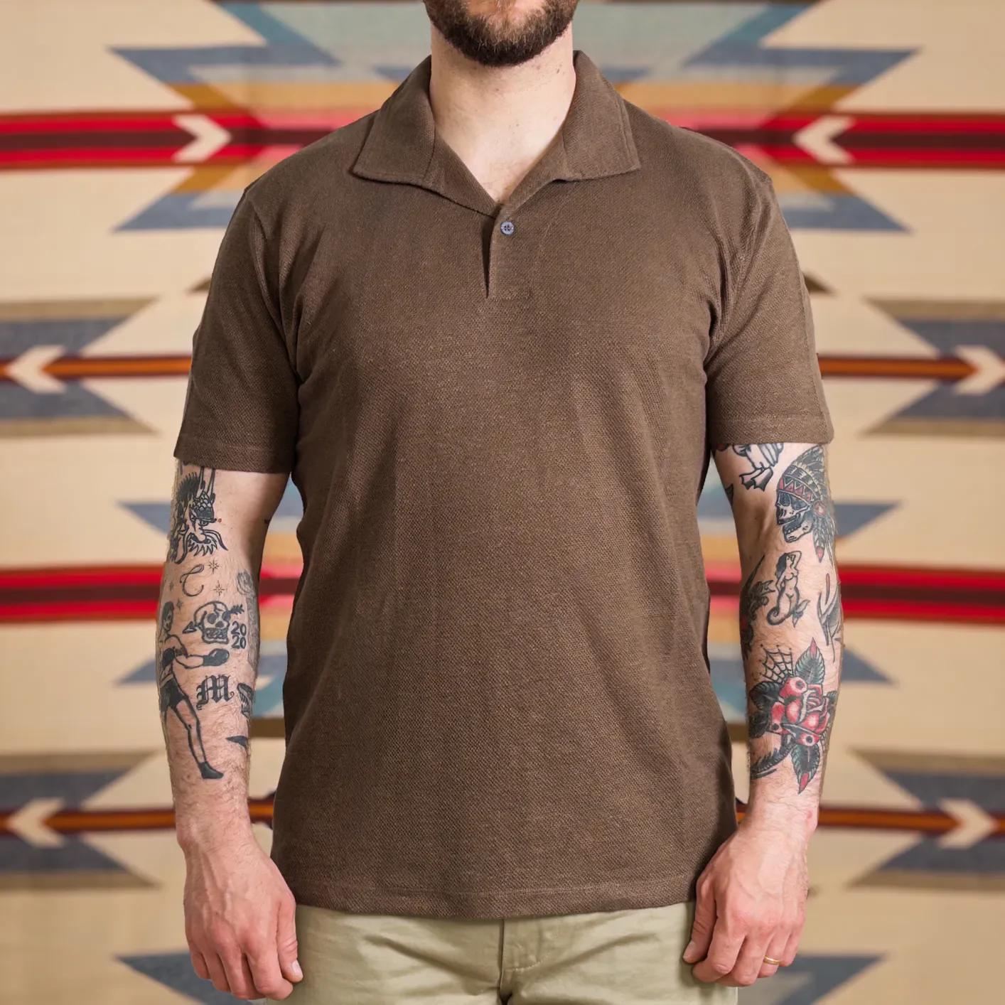 Sunspel Linen Piqué Polo Shirt – Dark Walnut