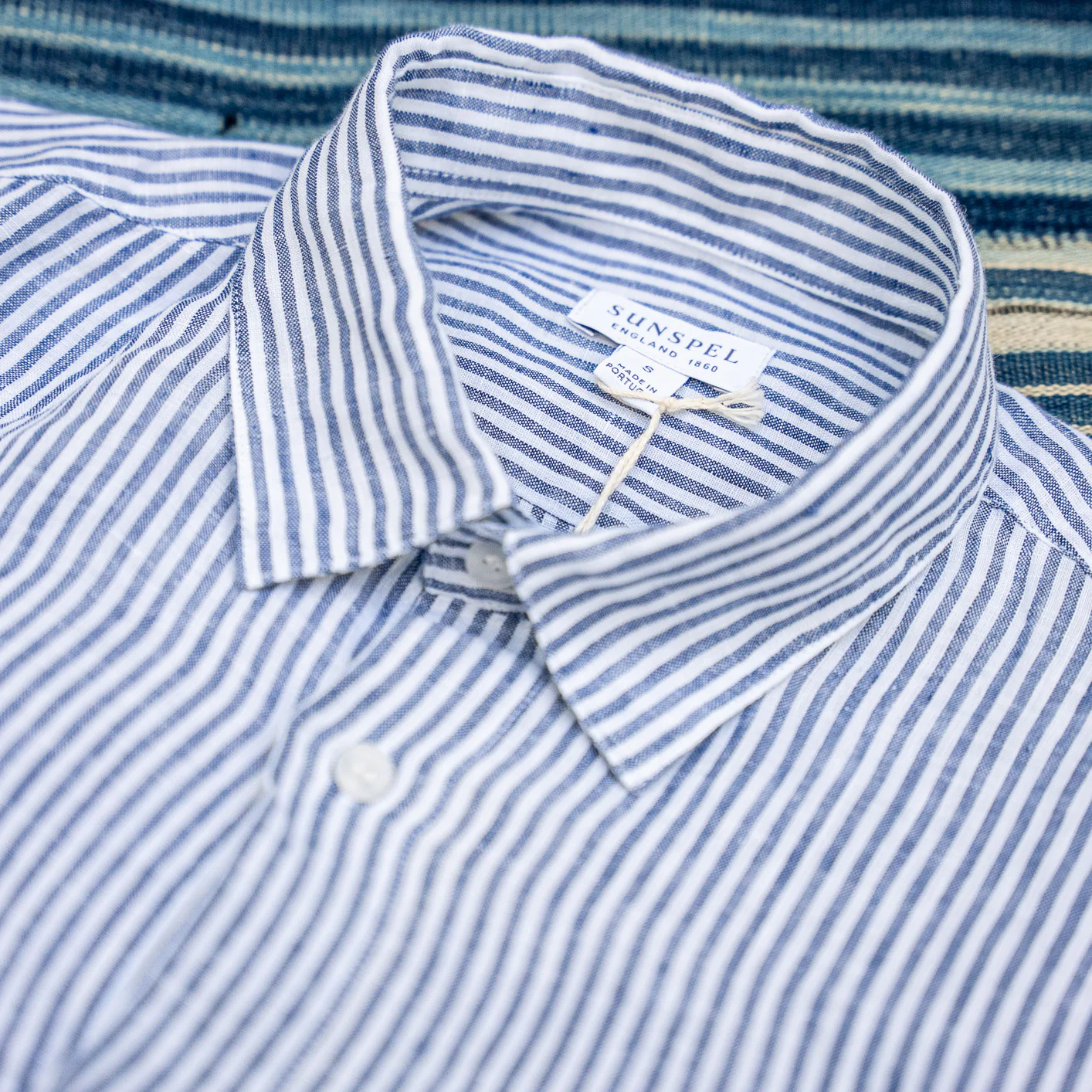 Sunspel Linen Shirt – Navy Stripes - Image 2