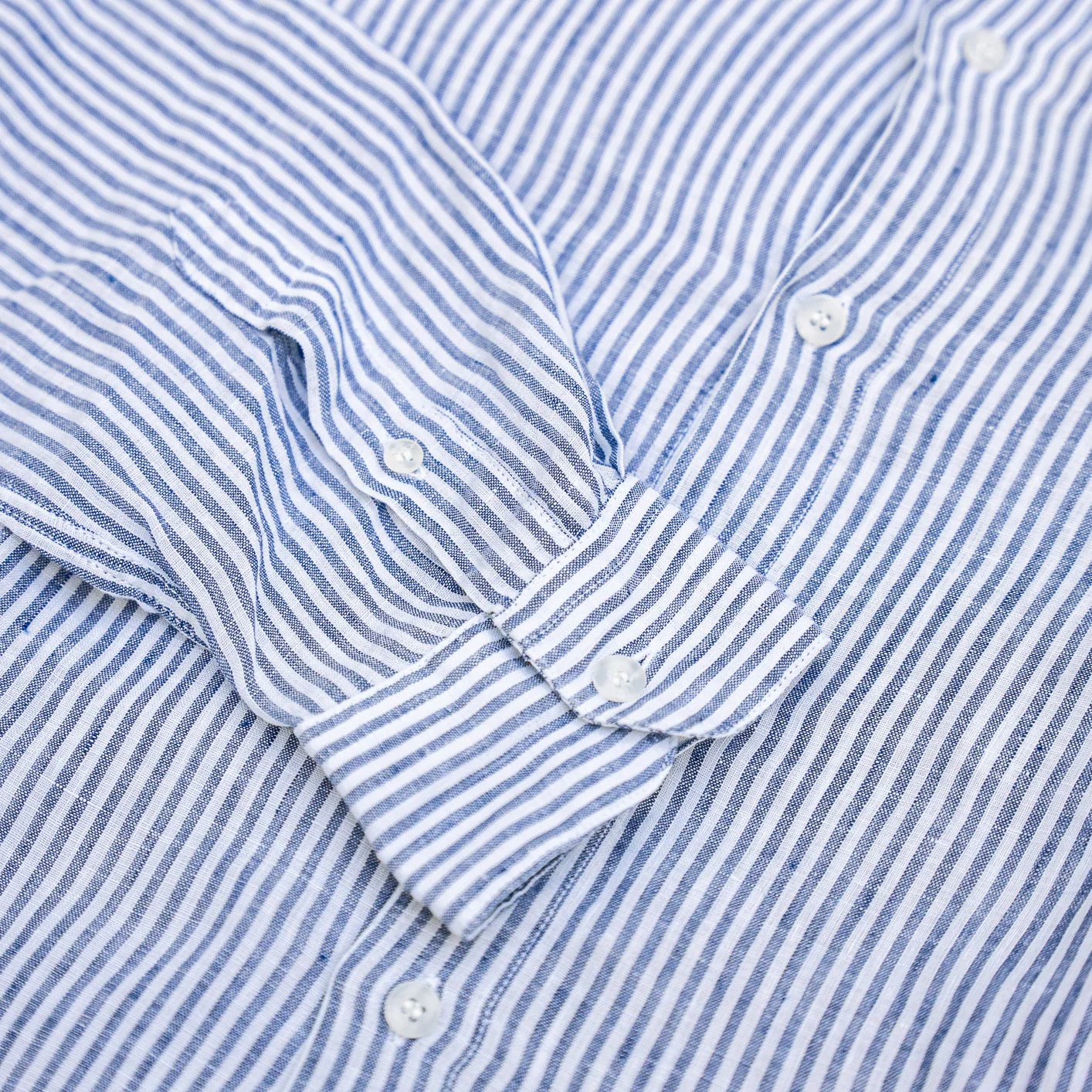 Sunspel Linen Shirt – Navy Stripes - Image 3