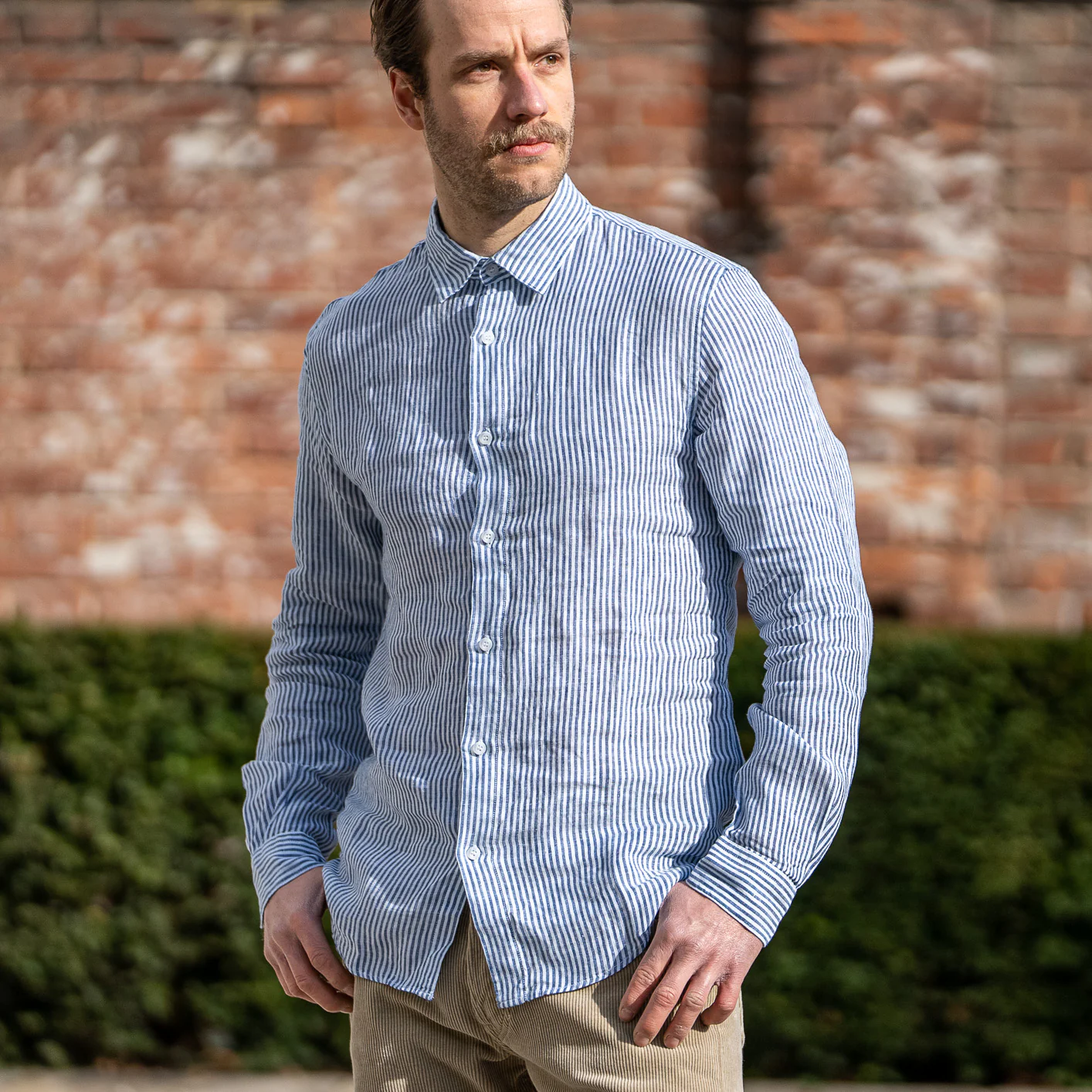 Sunspel Linen Shirt – Navy Stripes - Image 4