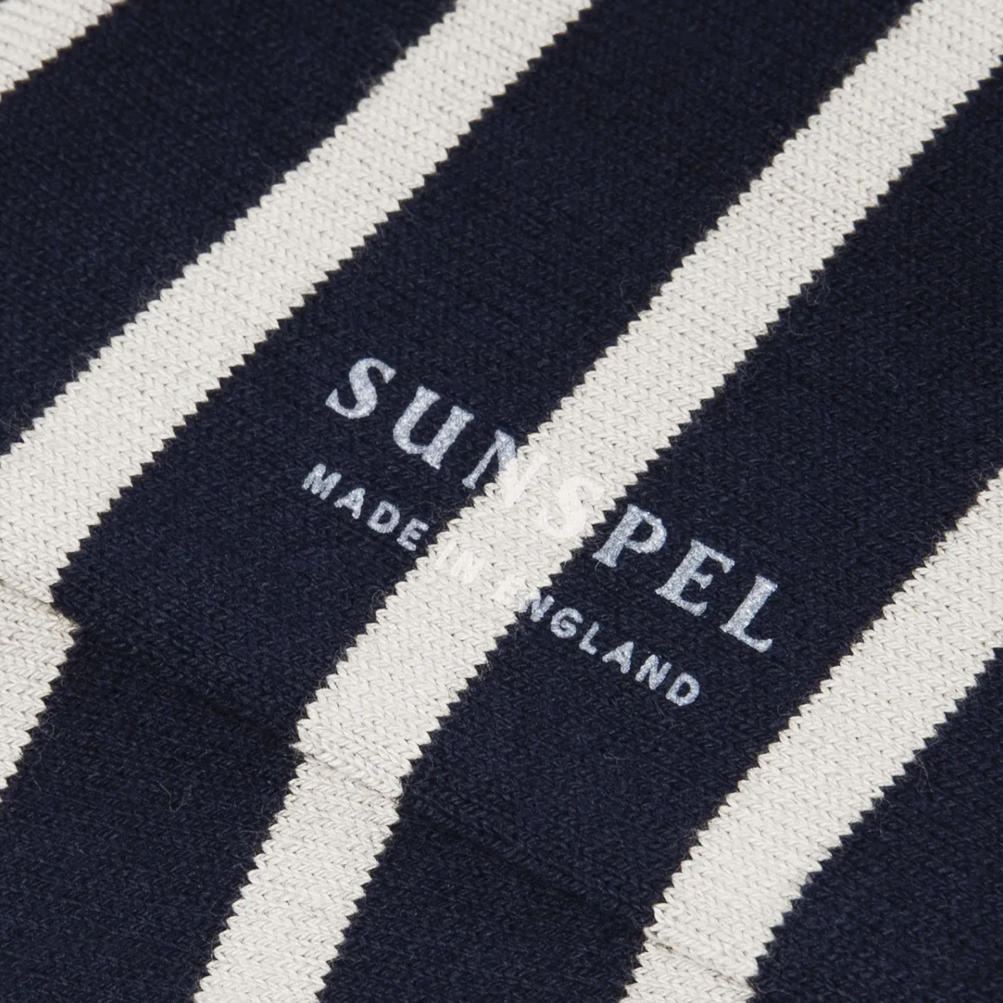 Sunspel Striped Cotton Socks – Navy / Ecru - Image 2