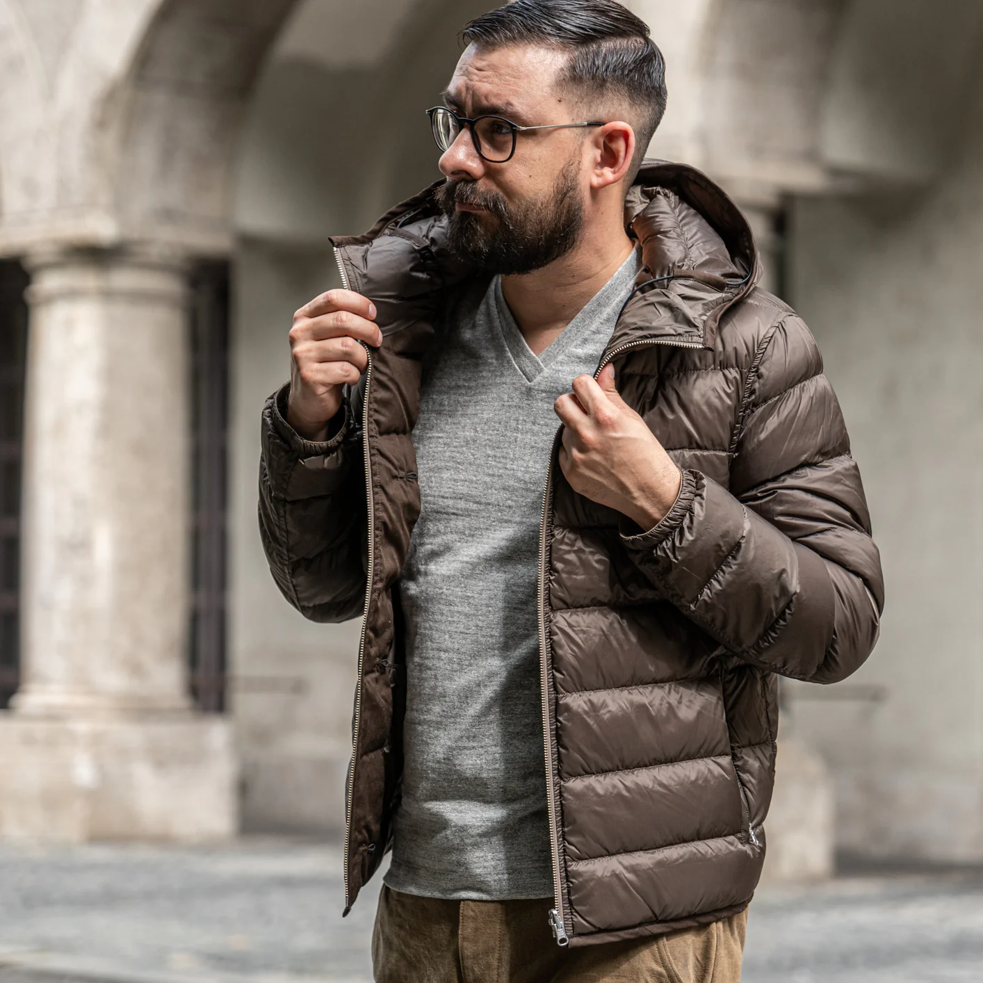 Ten C Hooded Down Liner - Brown/Olive - Image 12