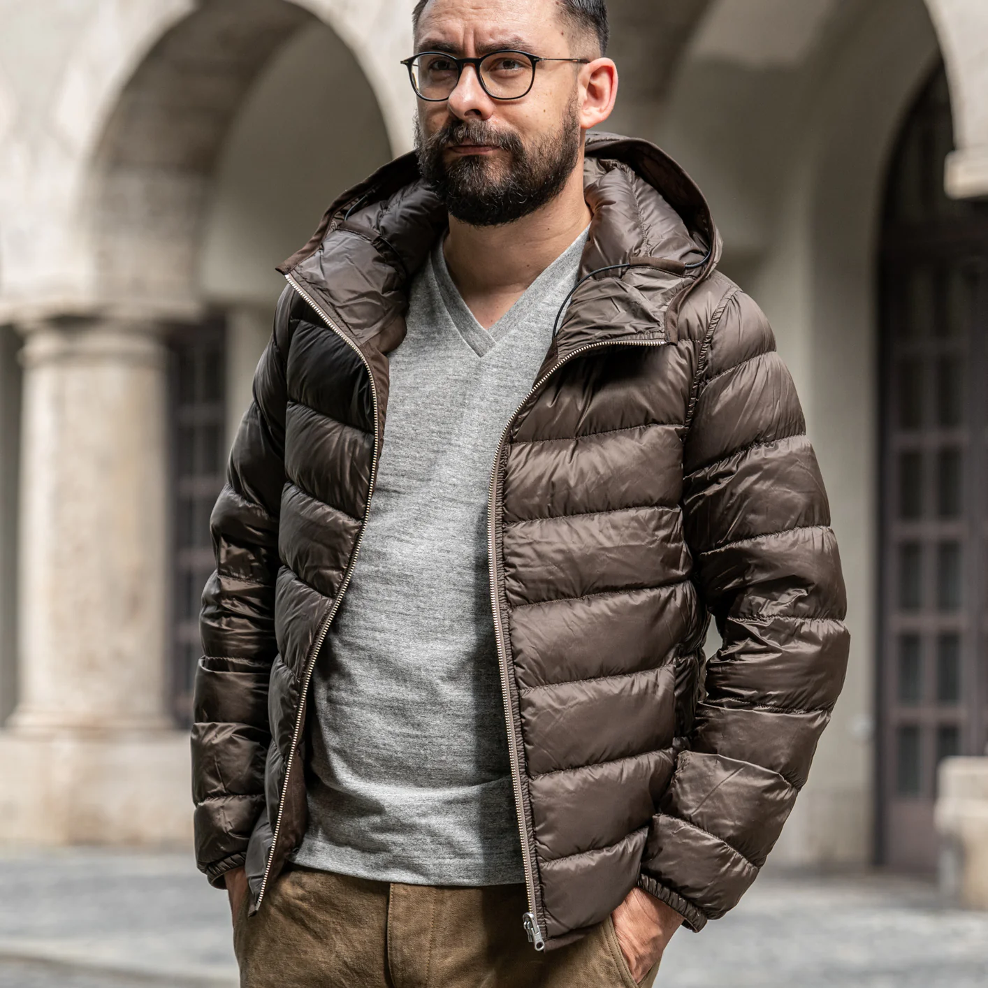 Ten C Hooded Down Liner - Brown/Olive - Image 13